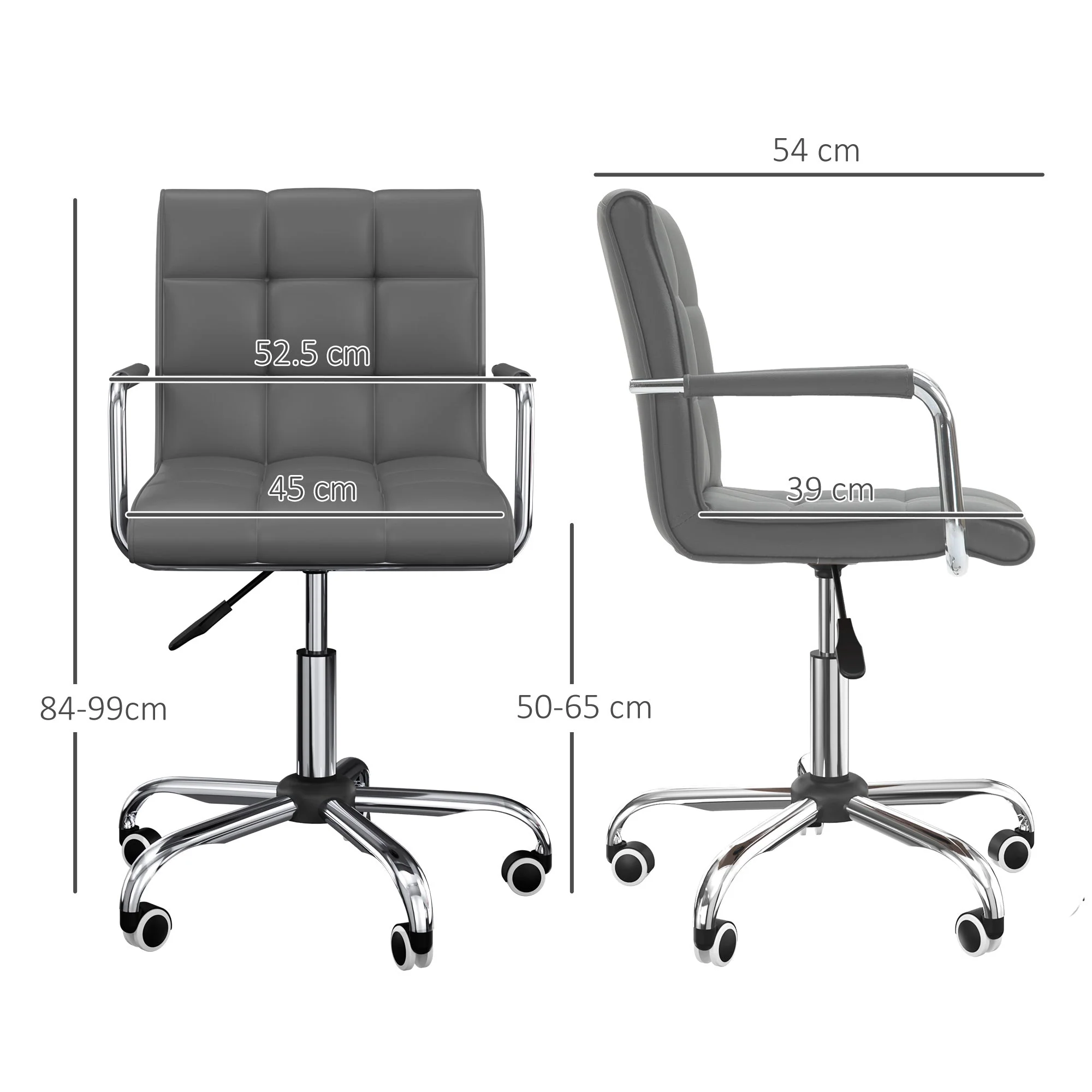 Vinsetto Mid Back PU Leather Home Office Desk Chair Swivel Computer Chair with Arm - Image 3