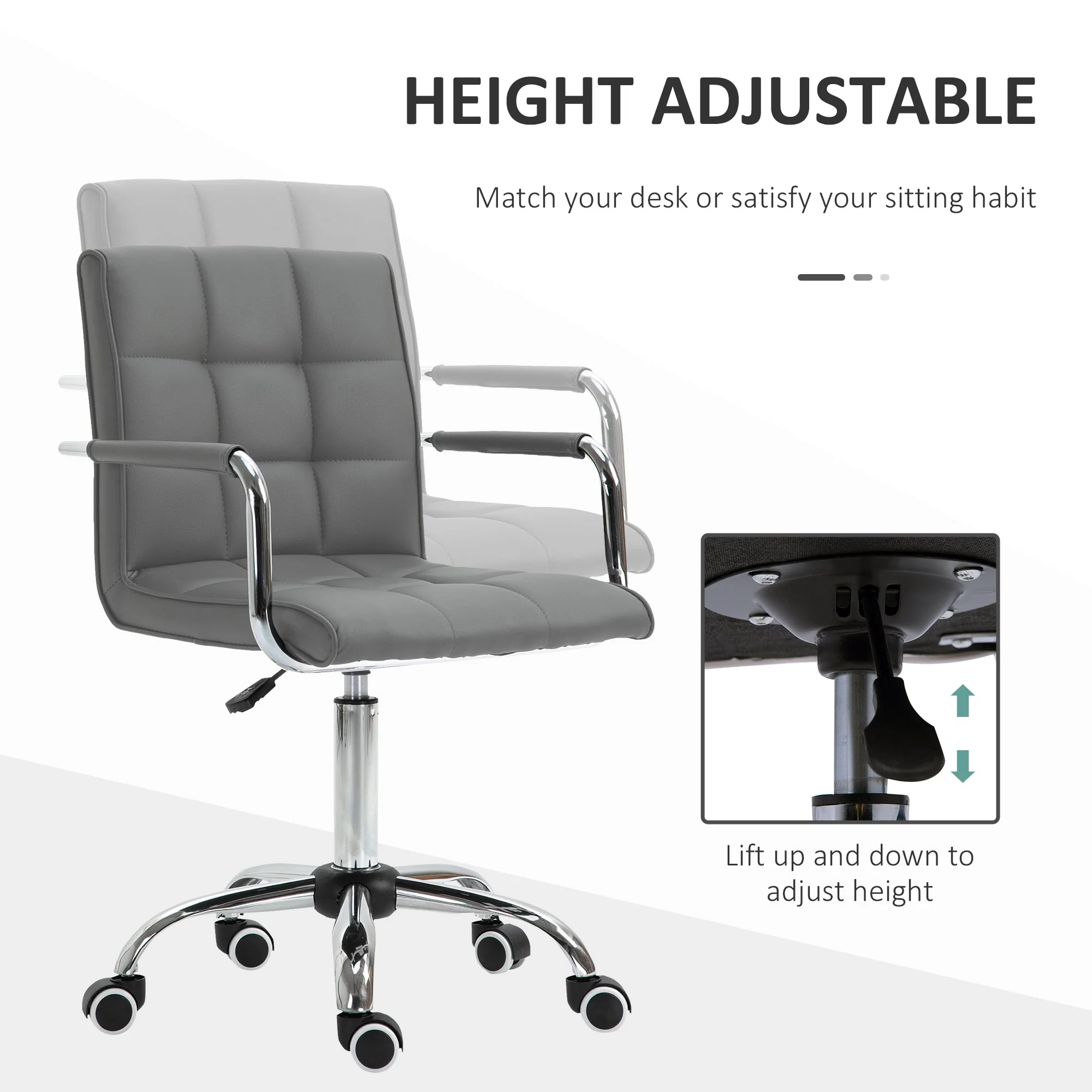 Vinsetto Mid Back PU Leather Home Office Desk Chair Swivel Computer Chair with Arm - Image 4