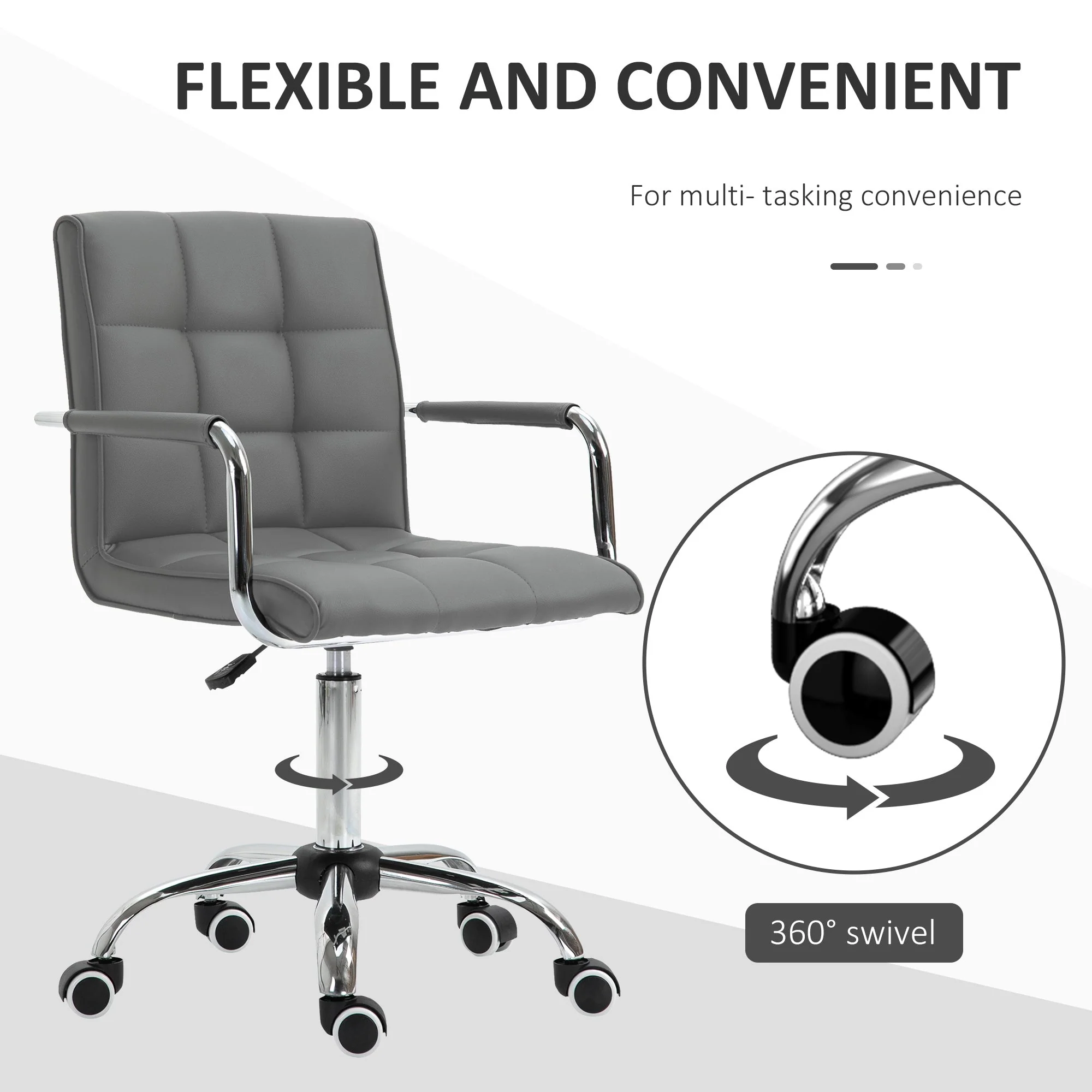 Vinsetto Mid Back PU Leather Home Office Desk Chair Swivel Computer Chair with Arm - Image 5