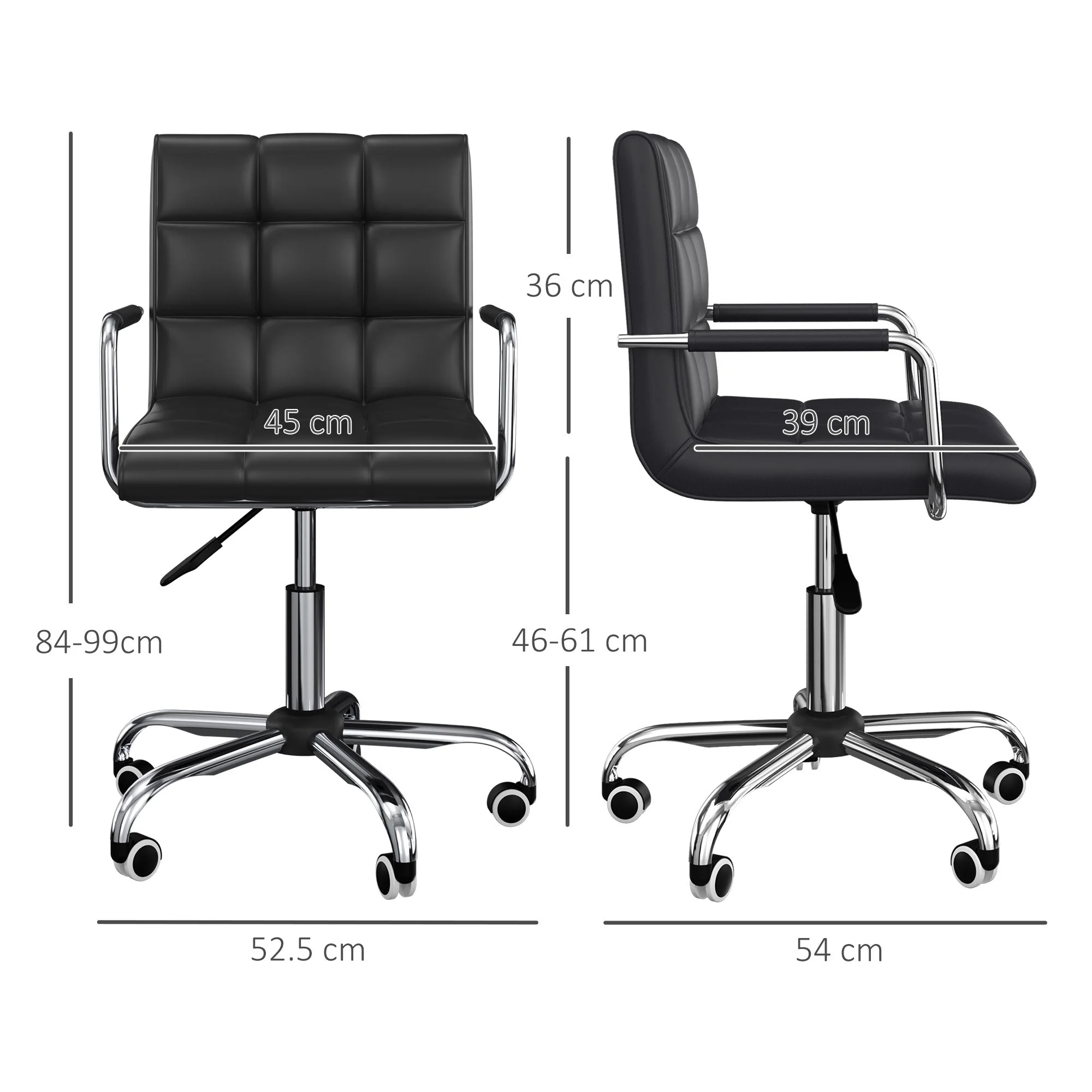 Vinsetto Mid Back PU Leather Home Office Desk Chair Swivel Computer Chair with Arm - Image 3