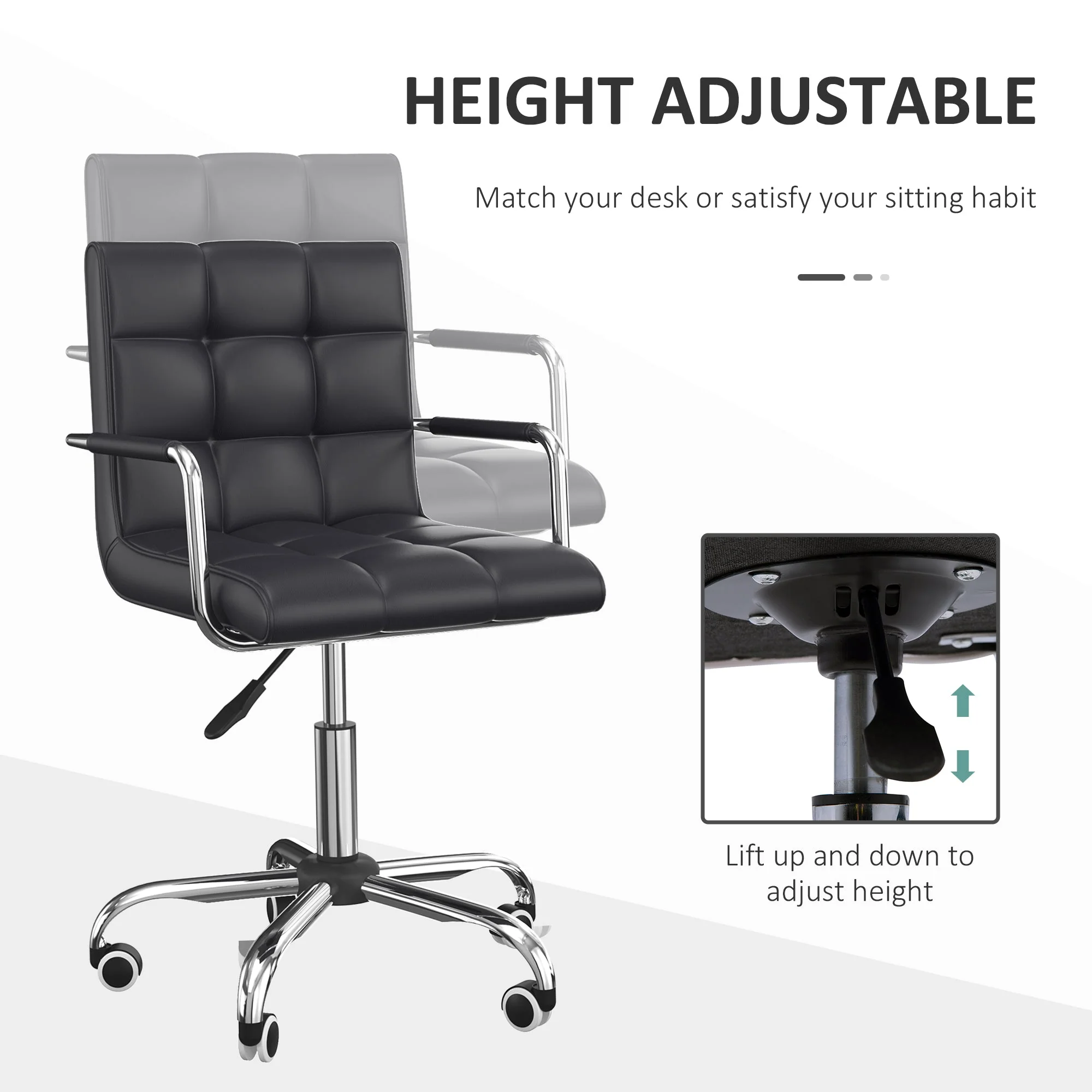 Vinsetto Mid Back PU Leather Home Office Desk Chair Swivel Computer Chair with Arm - Image 4