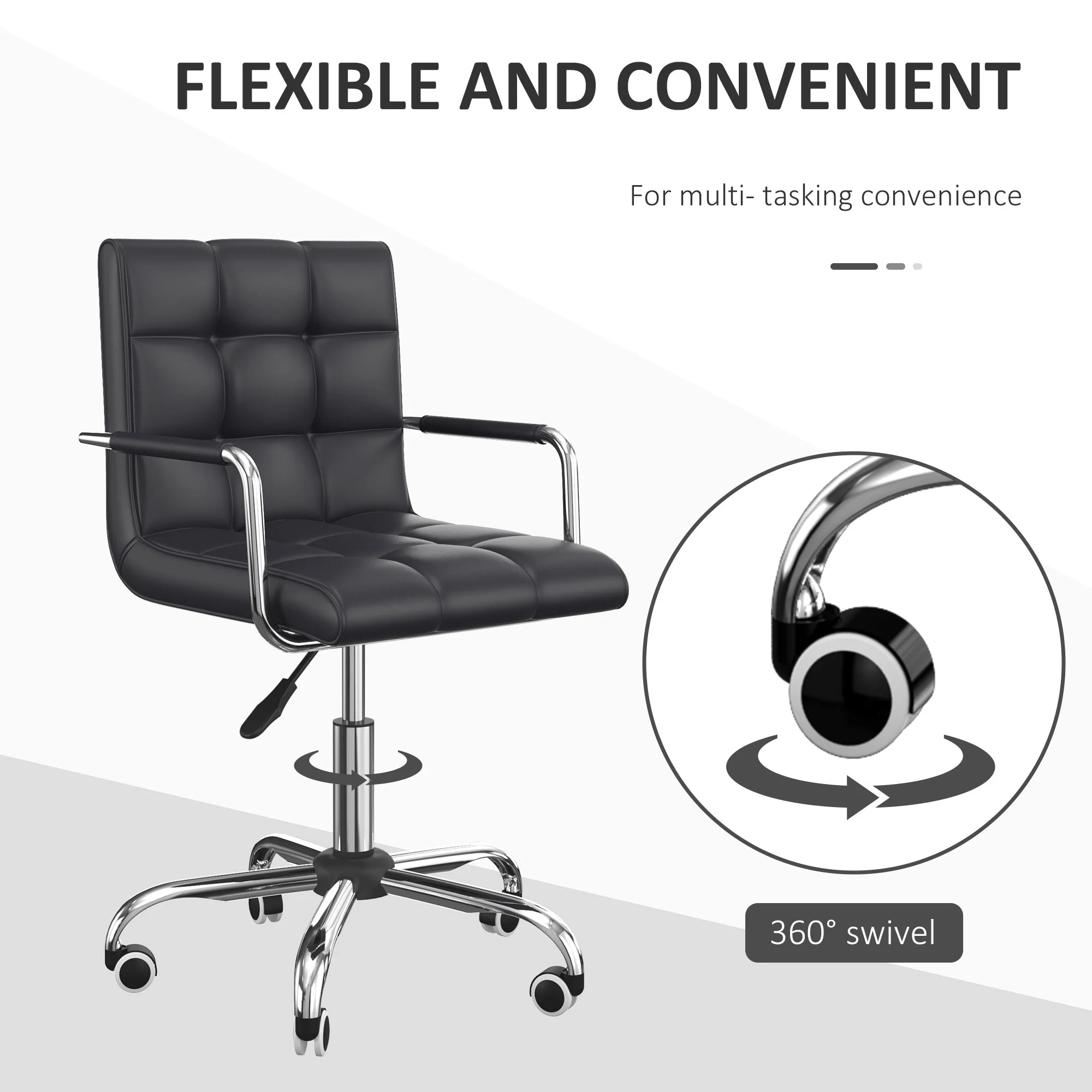 Vinsetto Mid Back PU Leather Home Office Desk Chair Swivel Computer Chair with Arm - Image 5