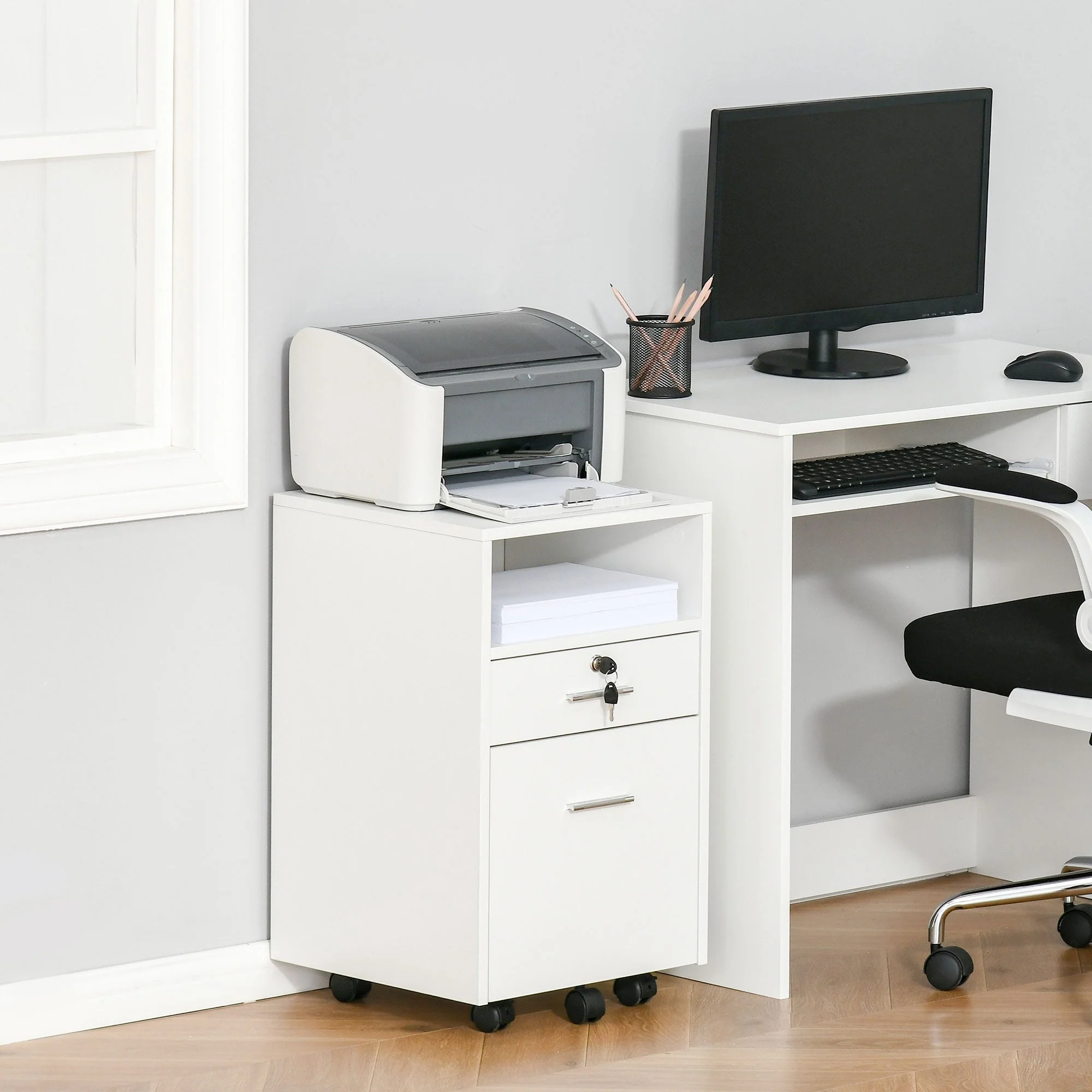 Vinsetto Mobile File Cabinet Home Filing Furniture w/ Lock - Image 2