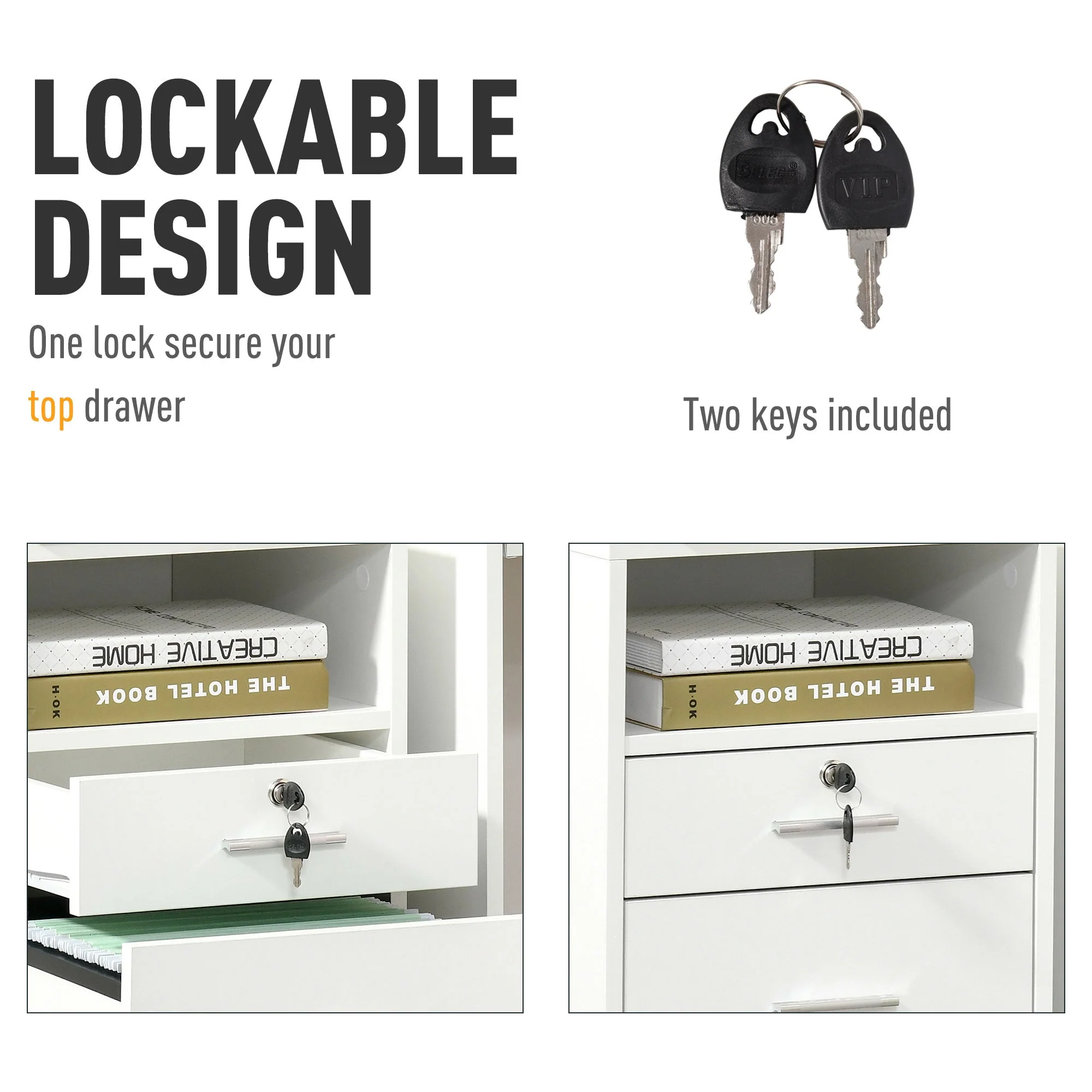 Vinsetto Mobile File Cabinet Home Filing Furniture w/ Lock - Image 4