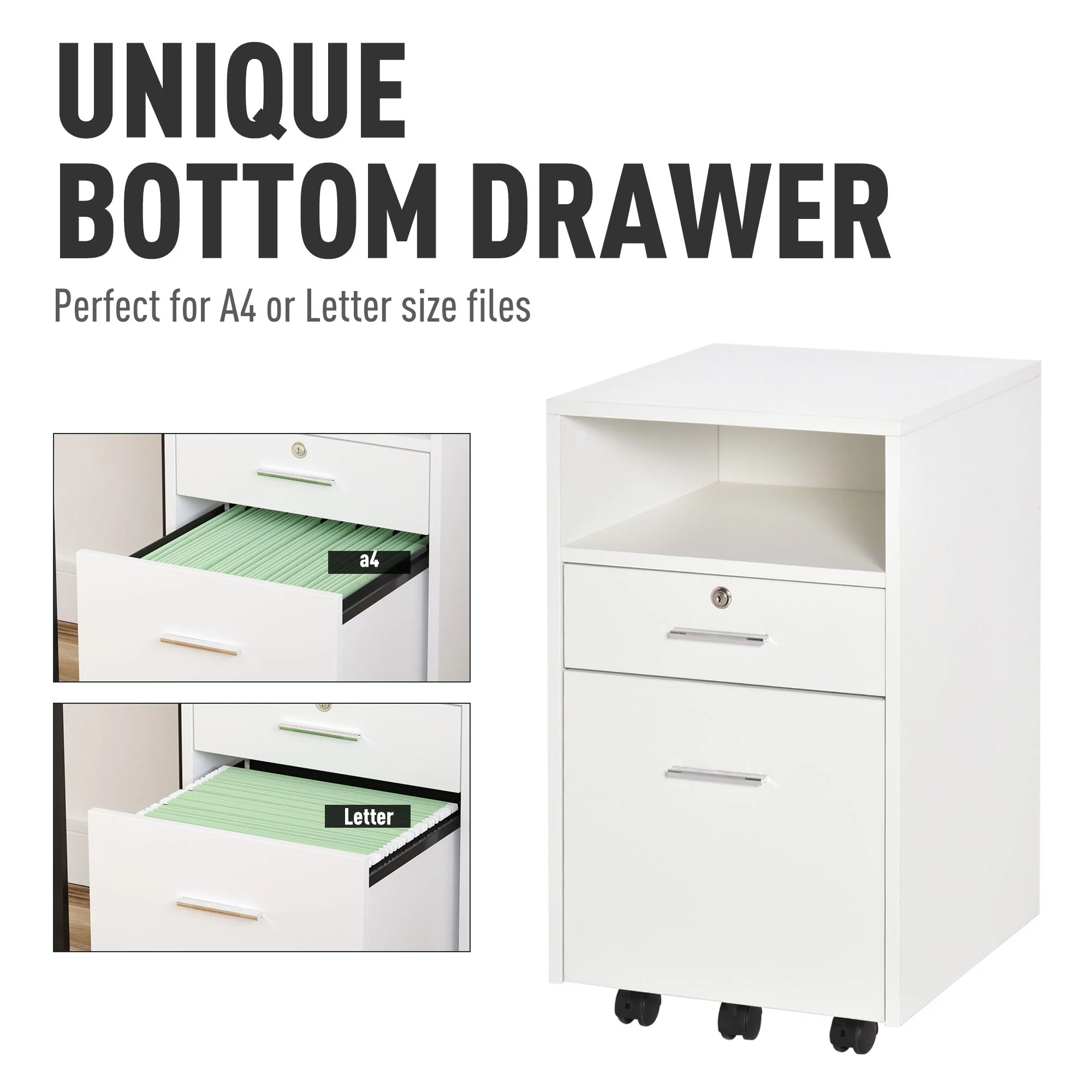Vinsetto Mobile File Cabinet Home Filing Furniture w/ Lock - Image 7