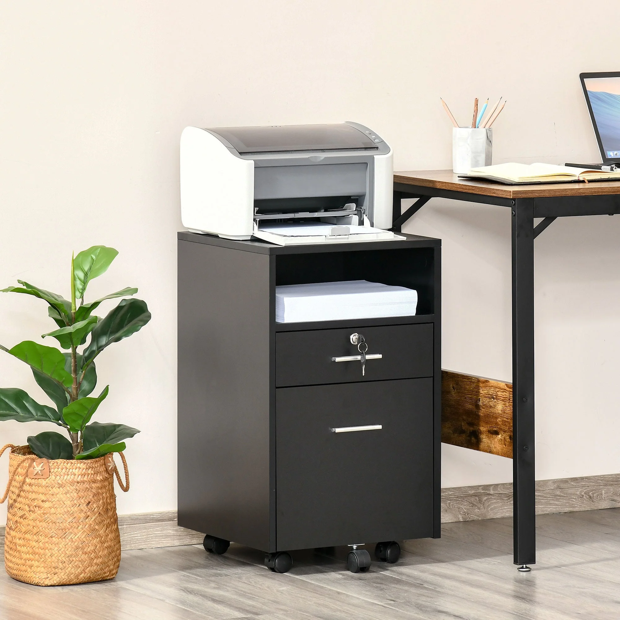 Vinsetto Mobile File Cabinet Home Filing Furniture w/ Lock - Image 2