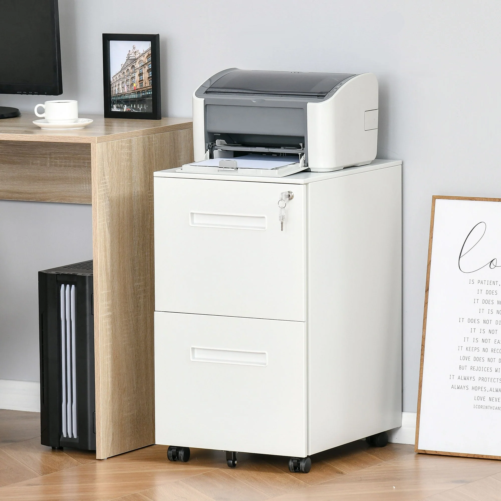 Vinsetto Mobile File Cabinet Home Filing Furniture with Adjustable Partition and Lock - Image 2