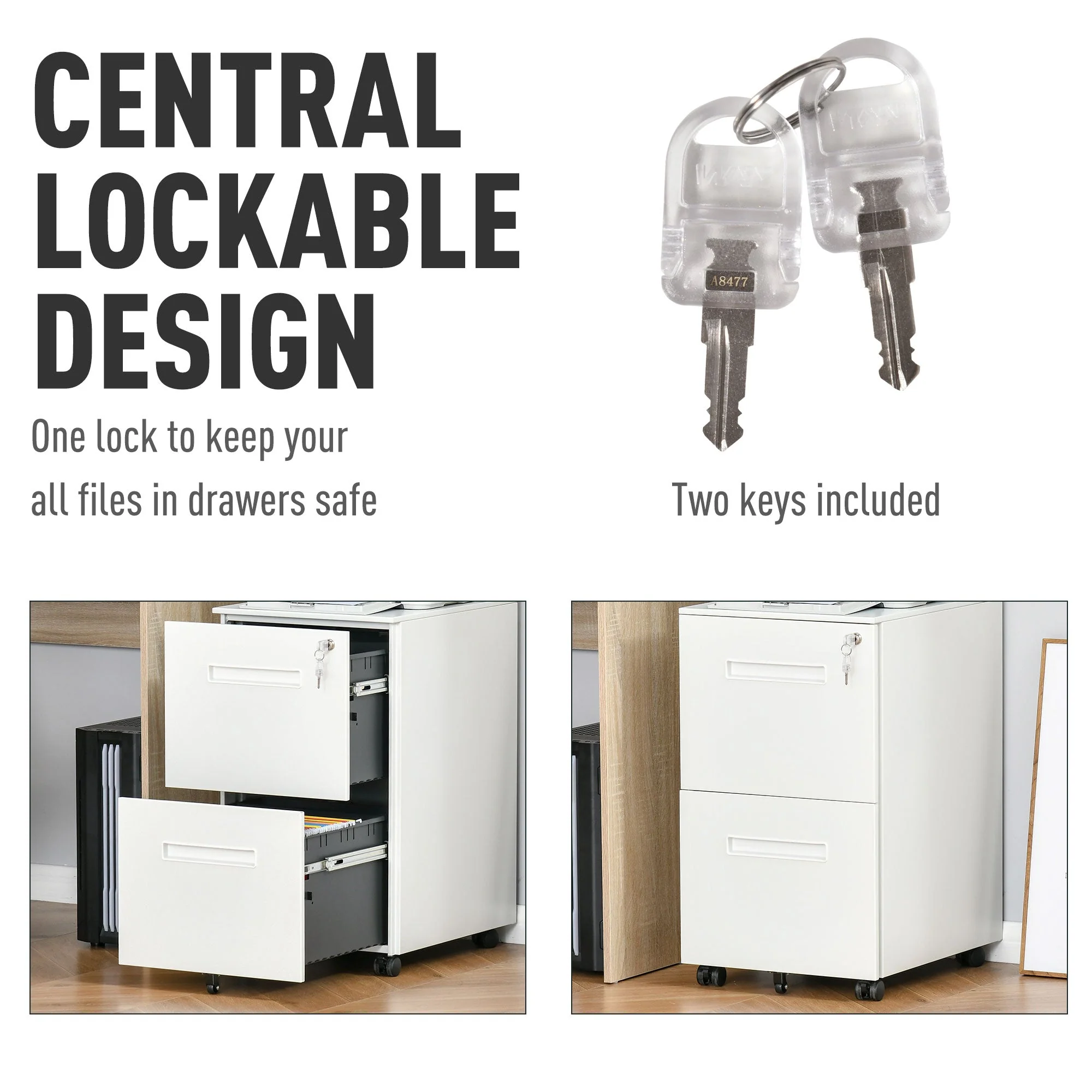 Vinsetto Mobile File Cabinet Home Filing Furniture with Adjustable Partition and Lock - Image 4
