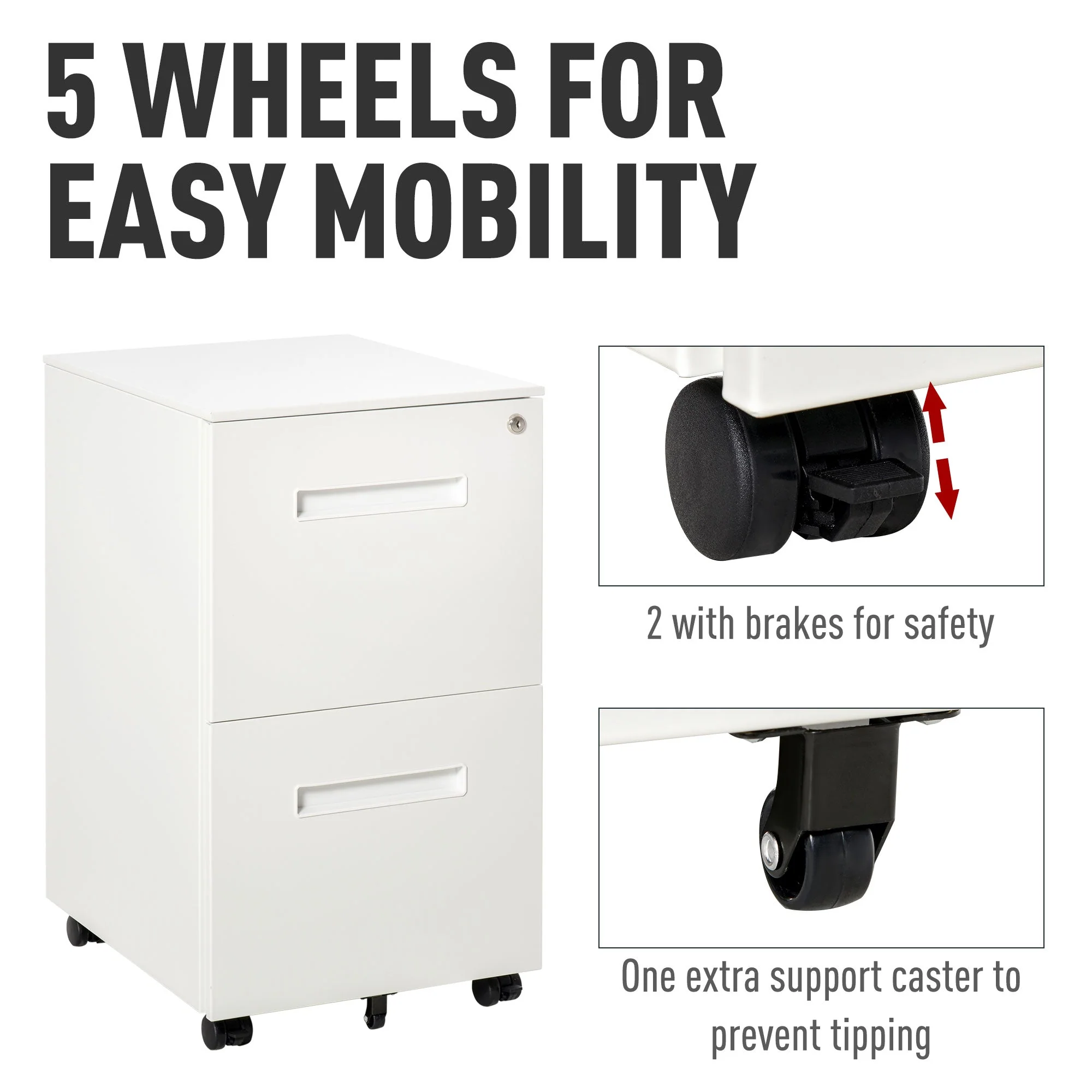 Vinsetto Mobile File Cabinet Home Filing Furniture with Adjustable Partition and Lock - Image 5