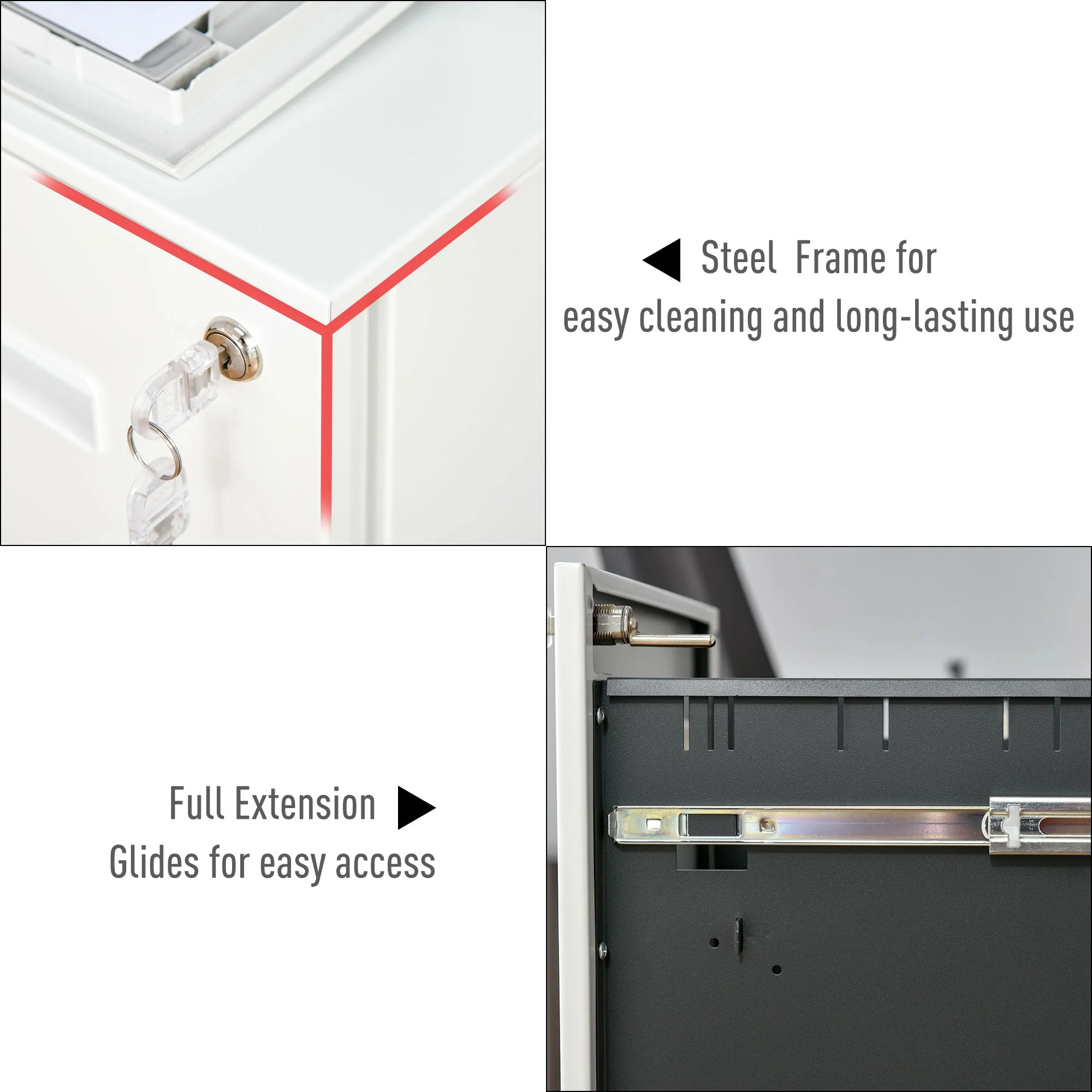 Vinsetto Mobile File Cabinet Home Filing Furniture with Adjustable Partition and Lock - Image 6