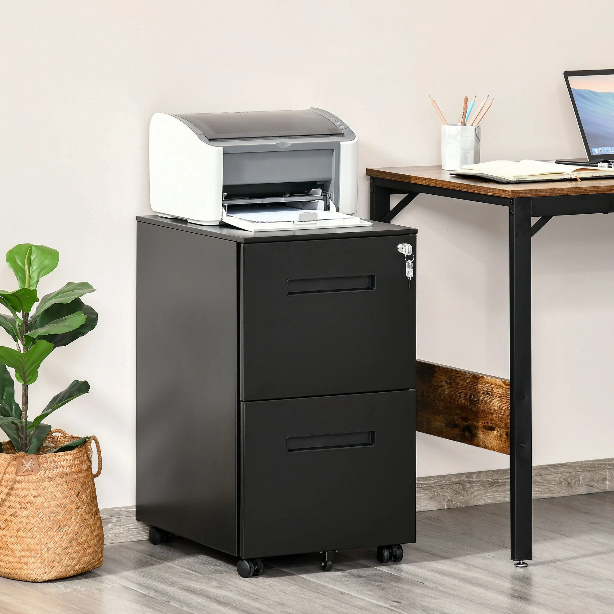 Vinsetto Mobile File Cabinet Vertical Home Office Organizer Filing Furniture with Adjustable Partition for A4 Letter Size - Image 2