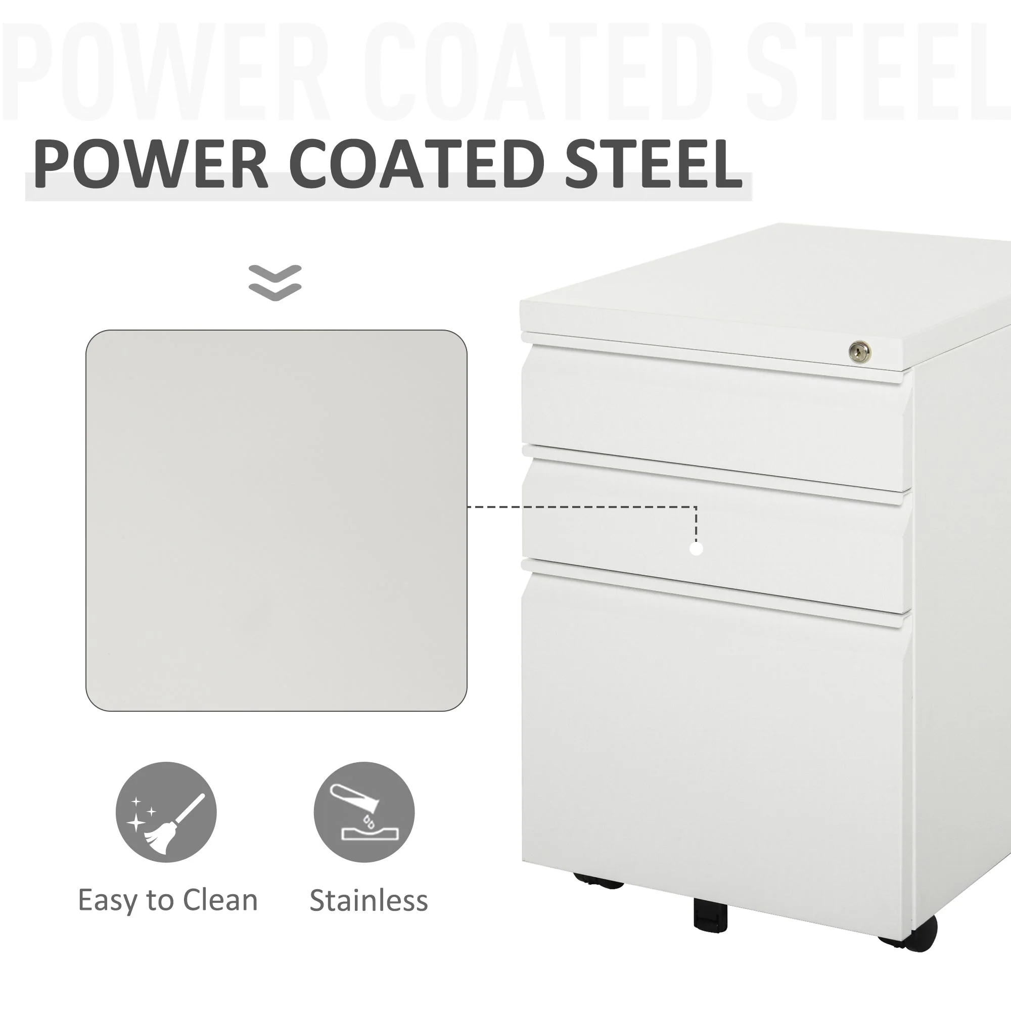 Vinsetto Mobile Vertical File Cabinet Lockable Metal Filling Cabinet with 3 Drawers and Anti-tilt Design - Image 6