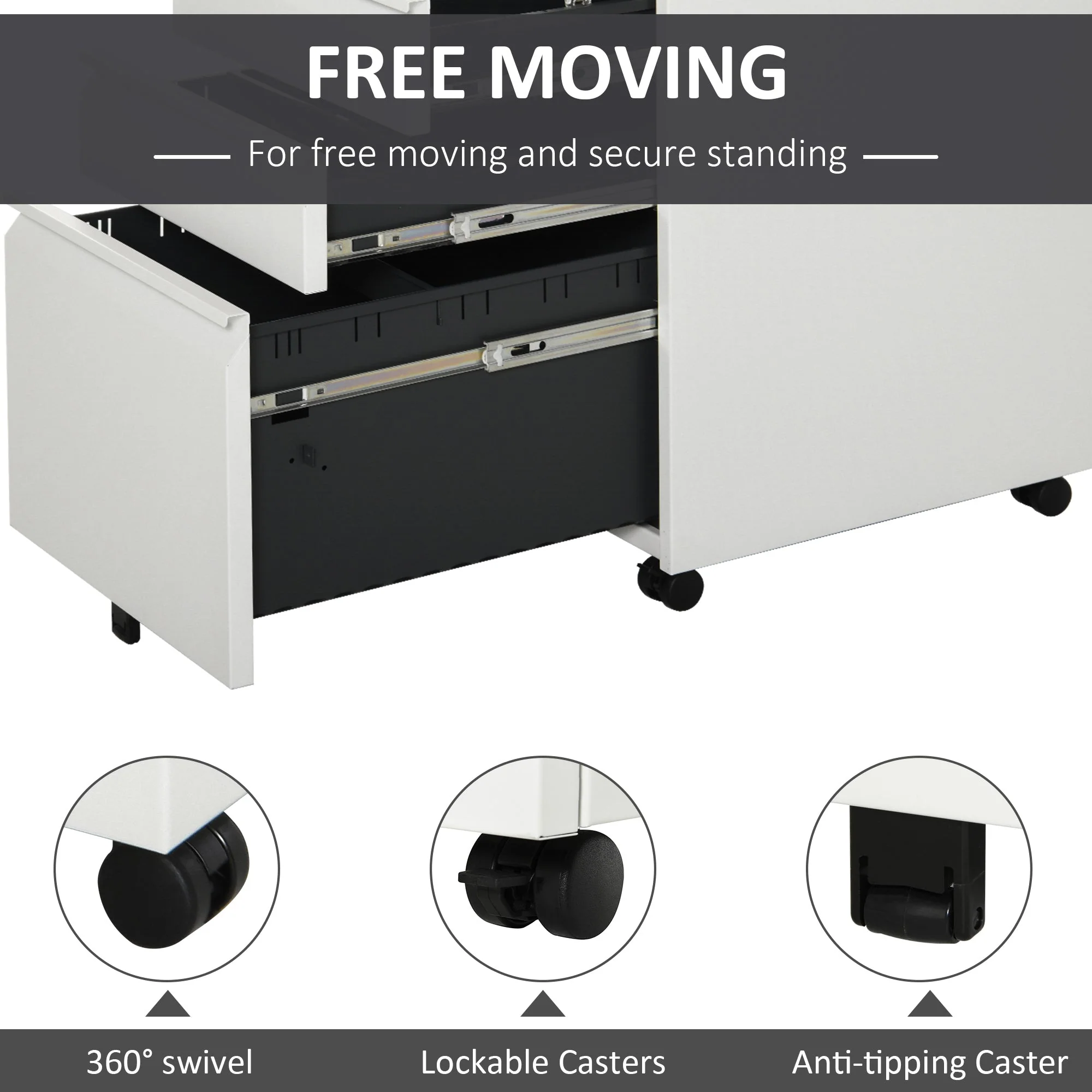 Vinsetto Mobile Vertical File Cabinet Lockable Metal Filling Cabinet with 3 Drawers and Anti-tilt Design - Image 7
