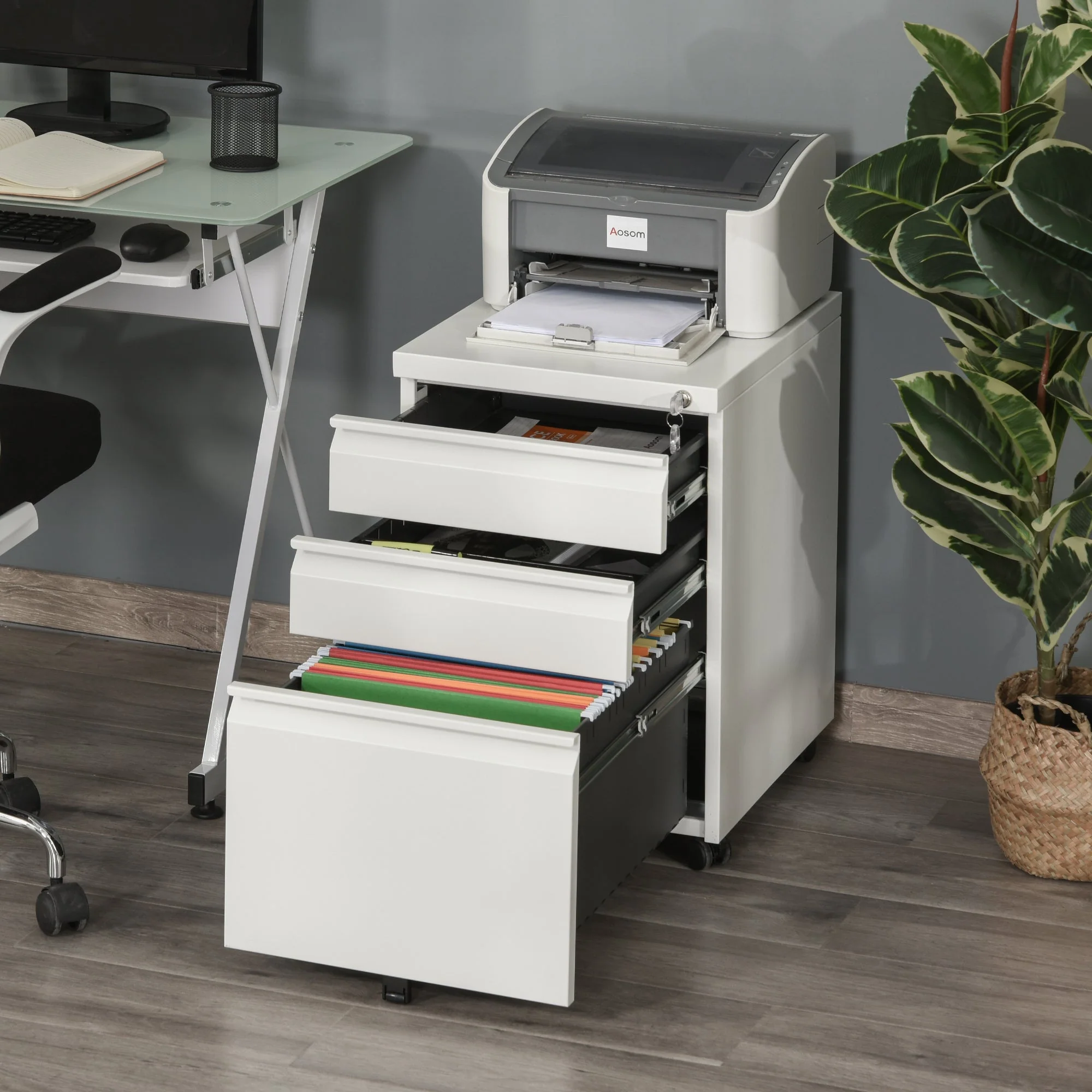 Vinsetto Mobile Vertical File Cabinet Lockable Metal Filling Cabinet with 3 Drawers and Anti-tilt Design - Image 8