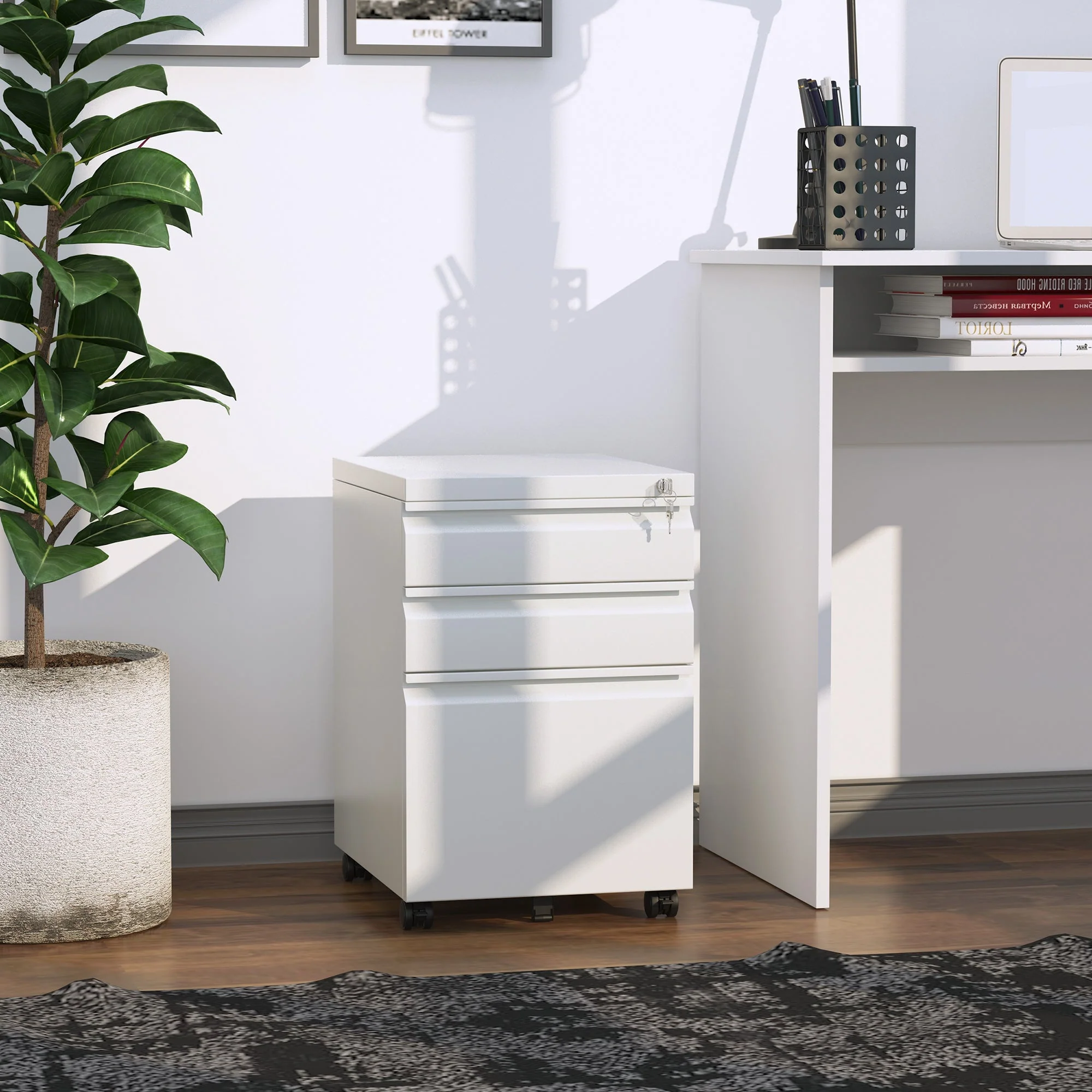 Vinsetto Mobile Vertical File Cabinet Lockable Metal Filling Cabinet with 3 Drawers and Anti-tilt Design - Image 9