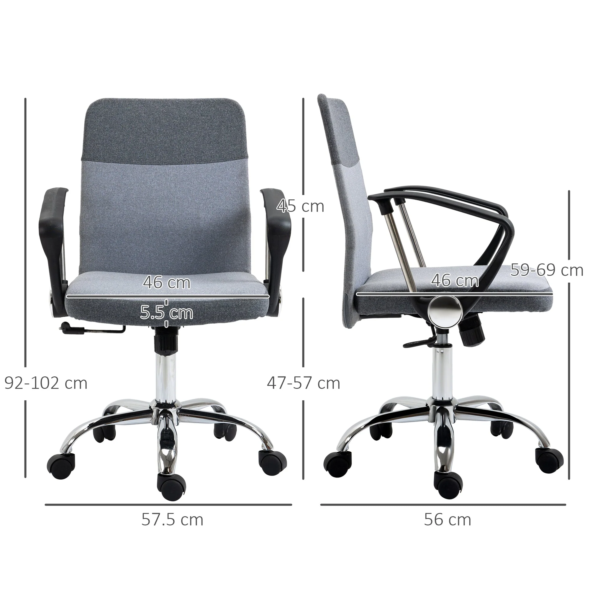 Vinsetto Office Chair Linen Fabric Swivel Computer Desk Chair Home Study Adjustable Chair with Wheels - Image 3