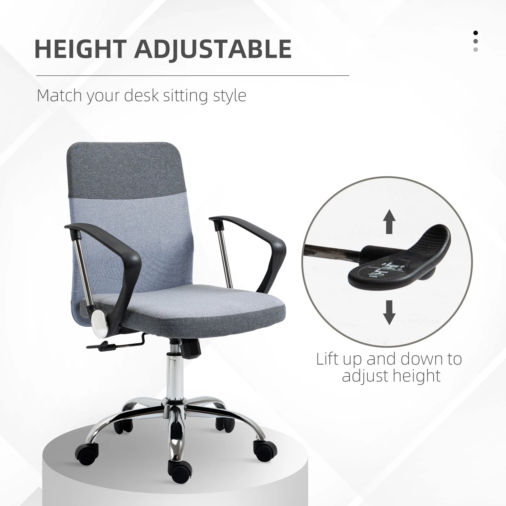 Vinsetto Office Chair Linen Fabric Swivel Computer Desk Chair Home Study Adjustable Chair with Wheels - Image 5