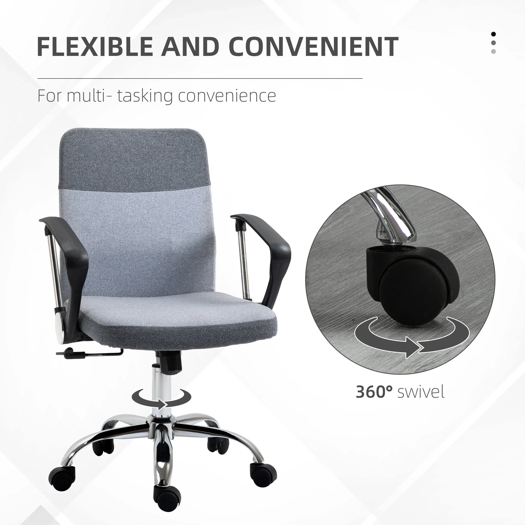 Vinsetto Office Chair Linen Fabric Swivel Computer Desk Chair Home Study Adjustable Chair with Wheels - Image 6