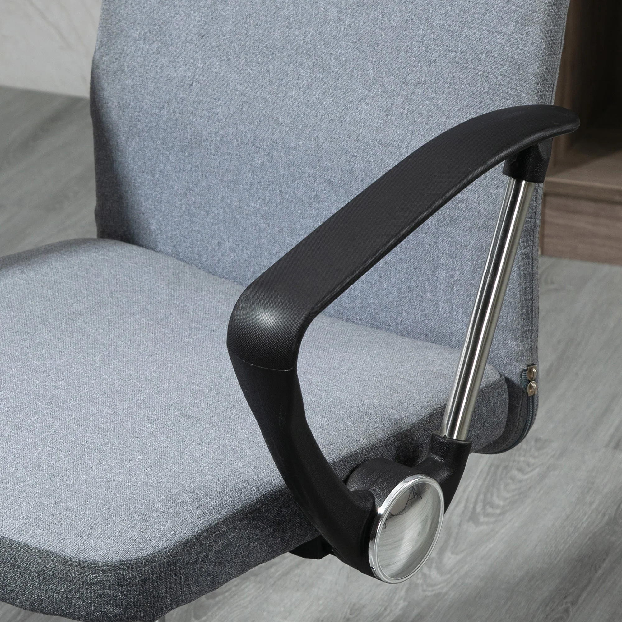 Vinsetto Office Chair Linen Fabric Swivel Computer Desk Chair Home Study Adjustable Chair with Wheels - Image 9