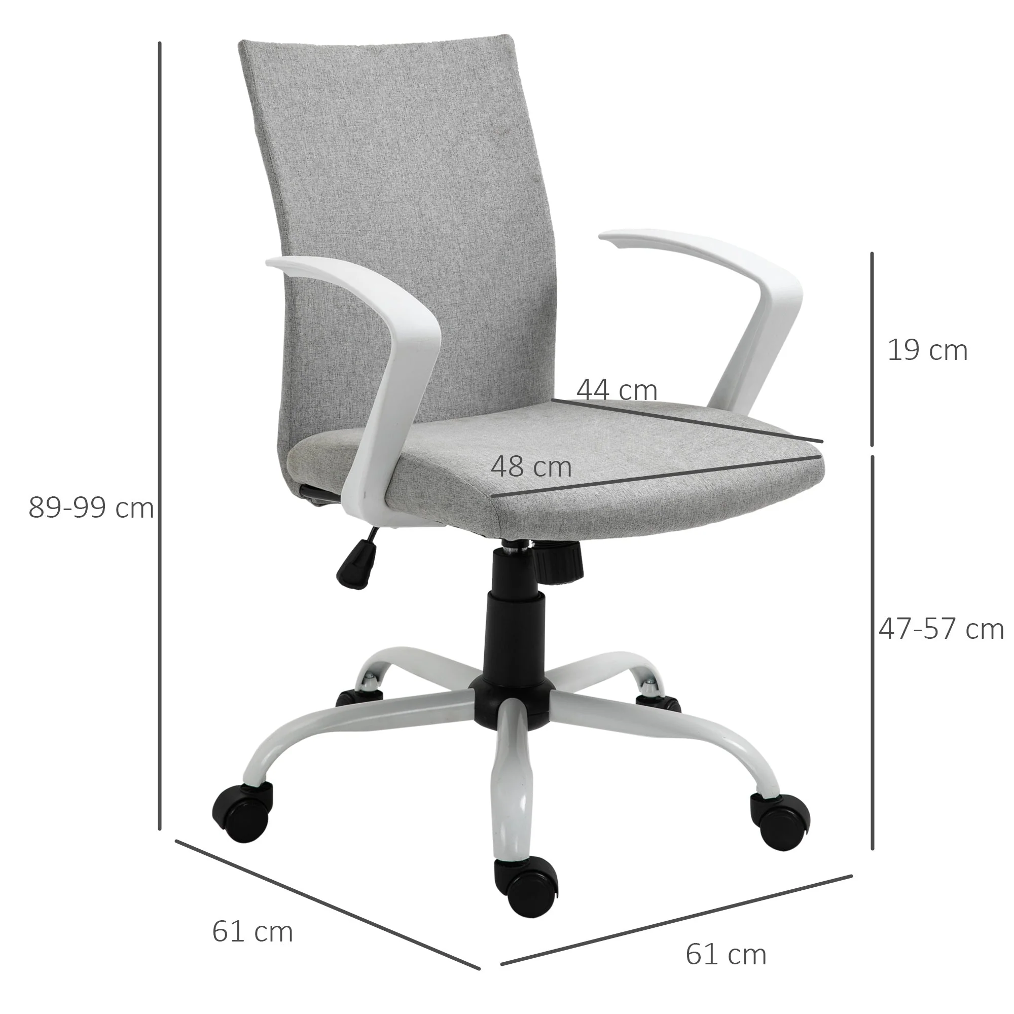 Vinsetto Office Chair Linen Swivel Computer Desk Chair Home Study Task Chair with Wheels - Image 3