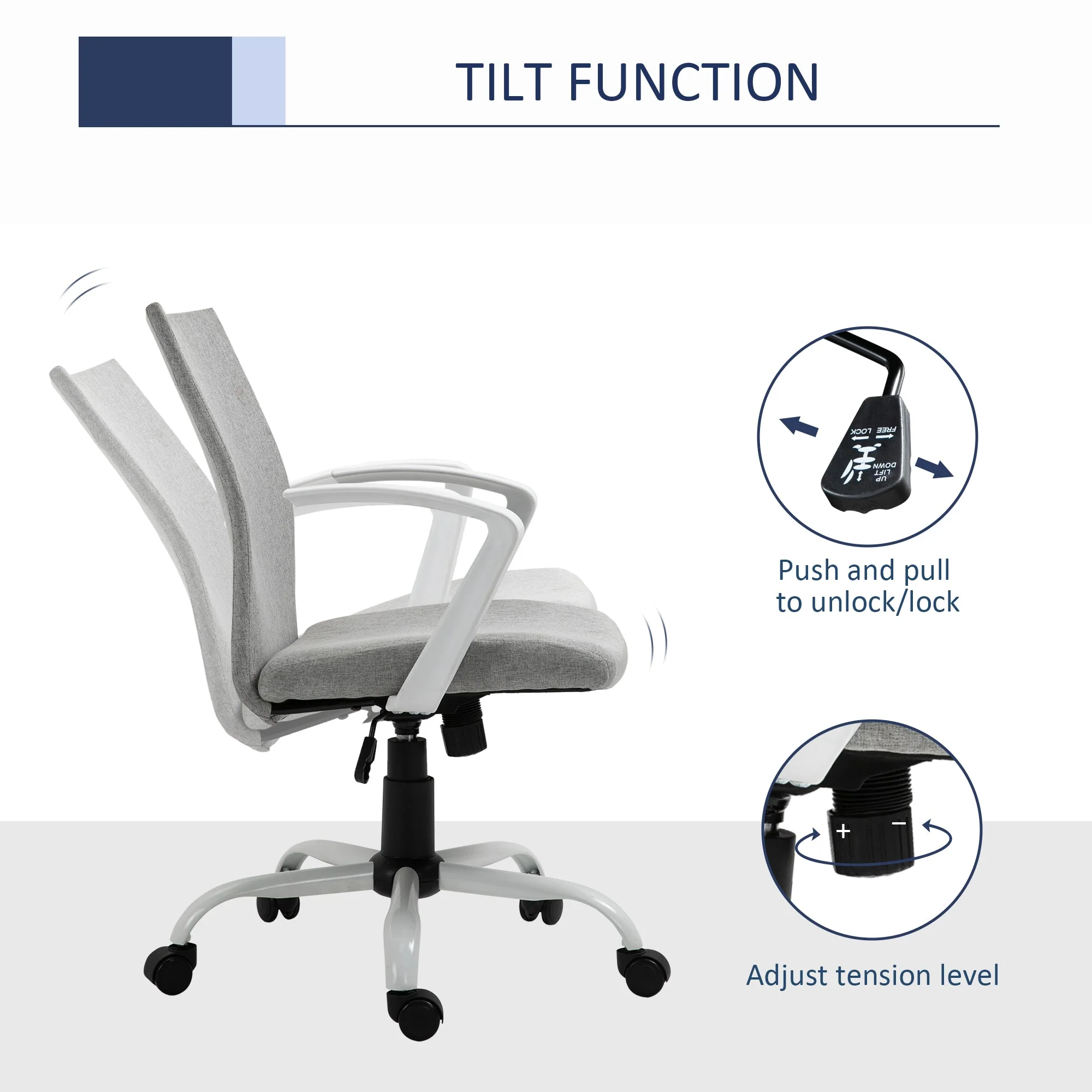 Vinsetto Office Chair Linen Swivel Computer Desk Chair Home Study Task Chair with Wheels - Image 5