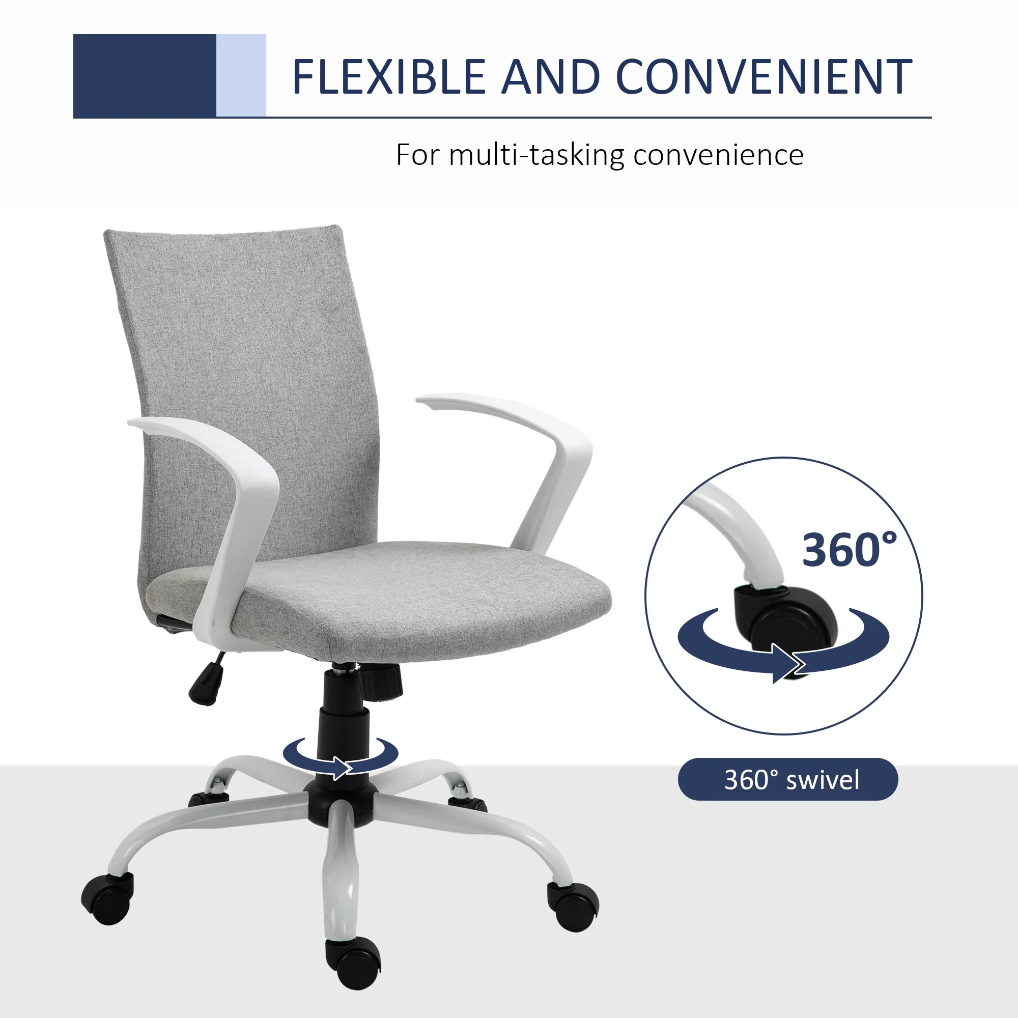 Vinsetto Office Chair Linen Swivel Computer Desk Chair Home Study Task Chair with Wheels - Image 6