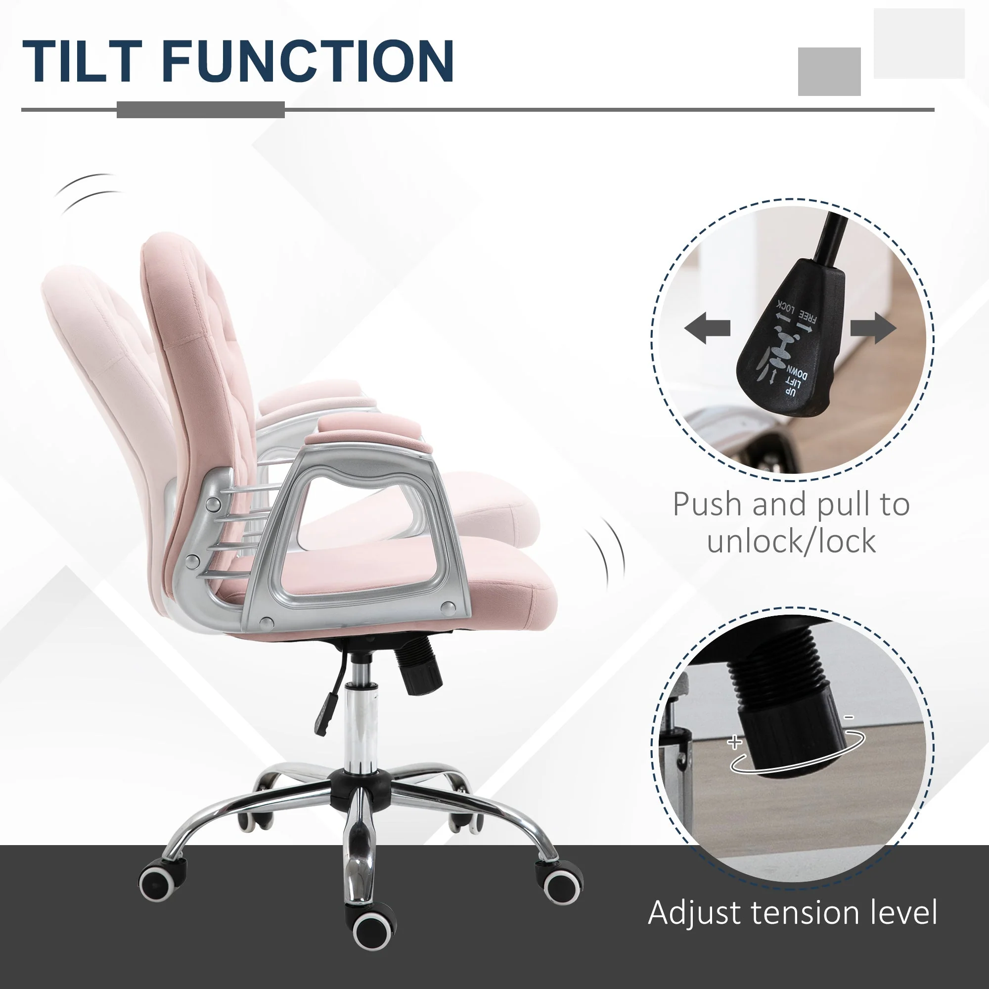 Vinsetto Office Chair with Diamond Tufted Velour - Image 5