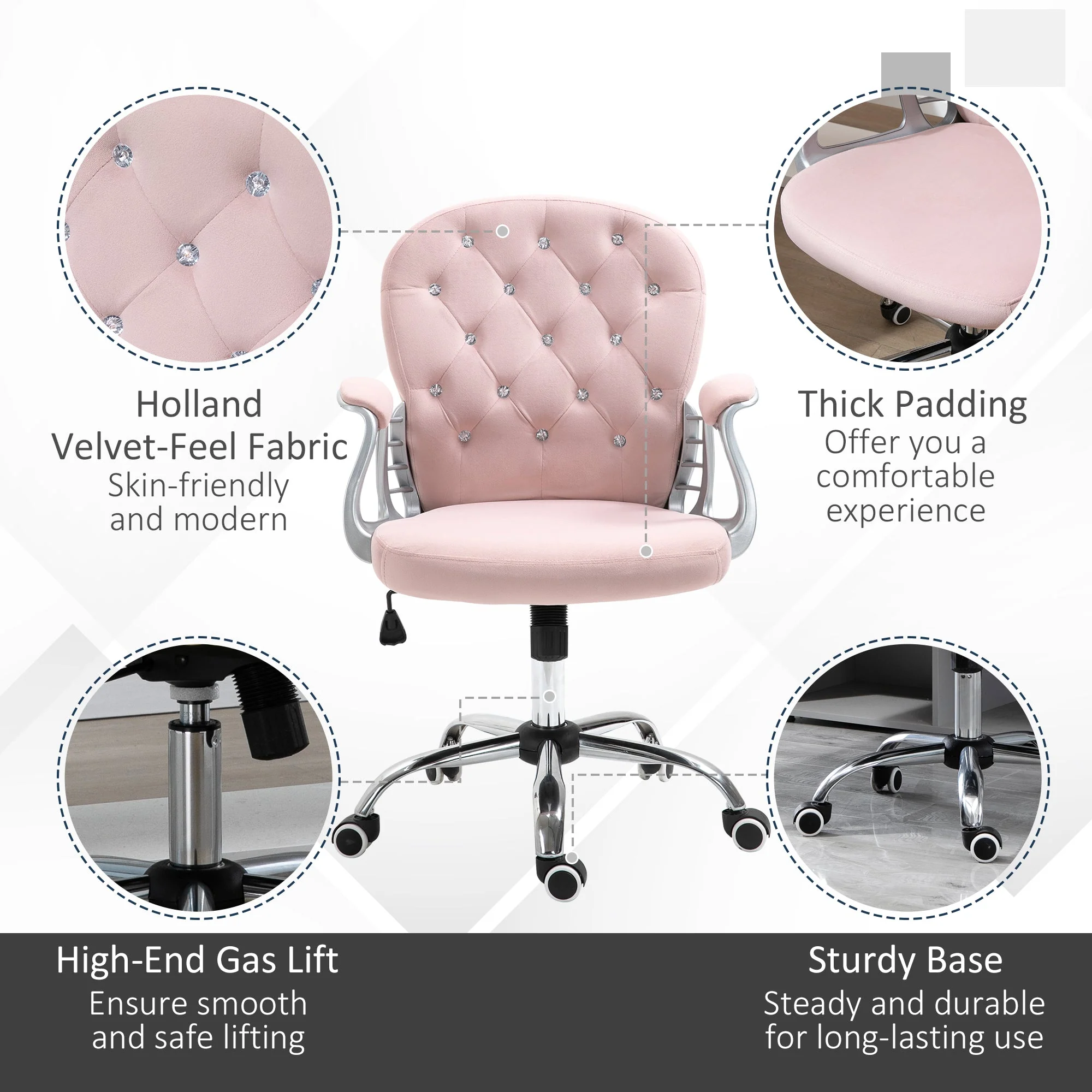 Vinsetto Office Chair with Diamond Tufted Velour - Image 6