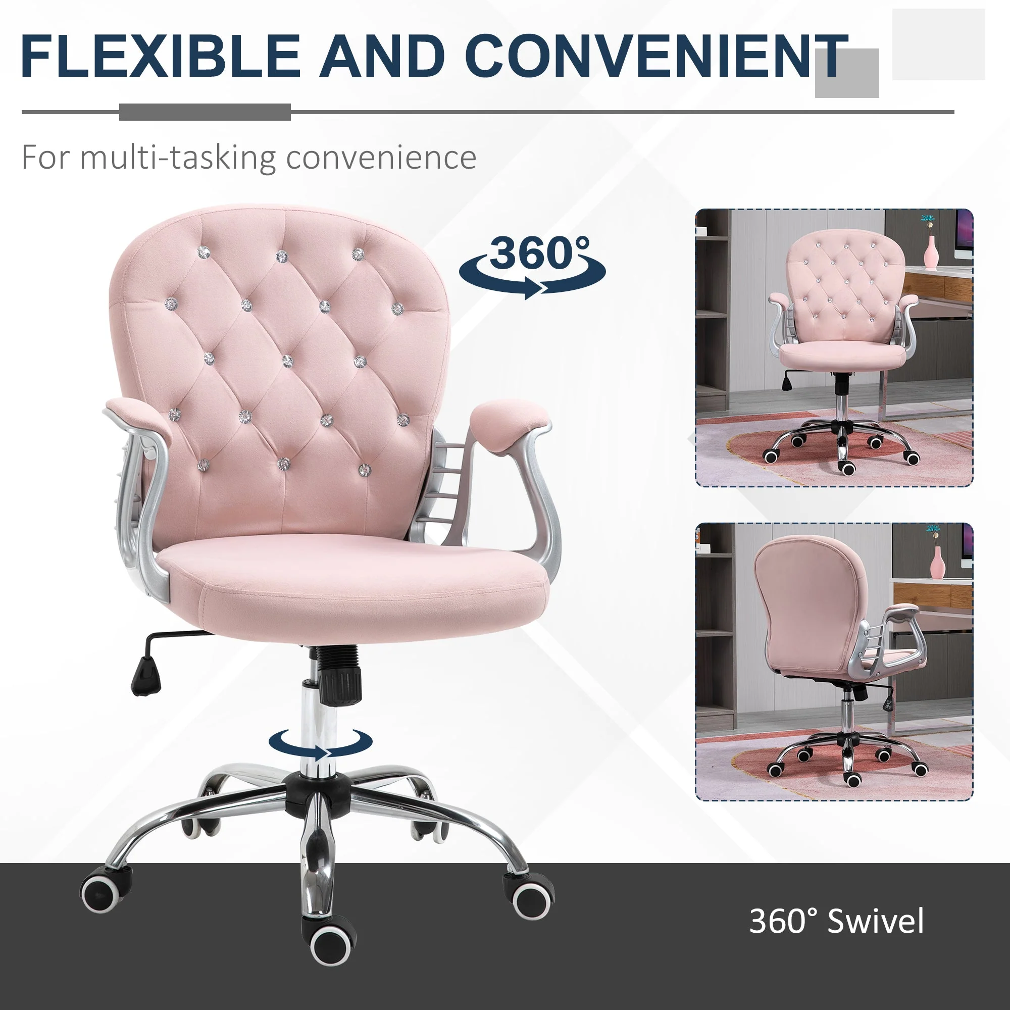 Vinsetto Office Chair with Diamond Tufted Velour - Image 7