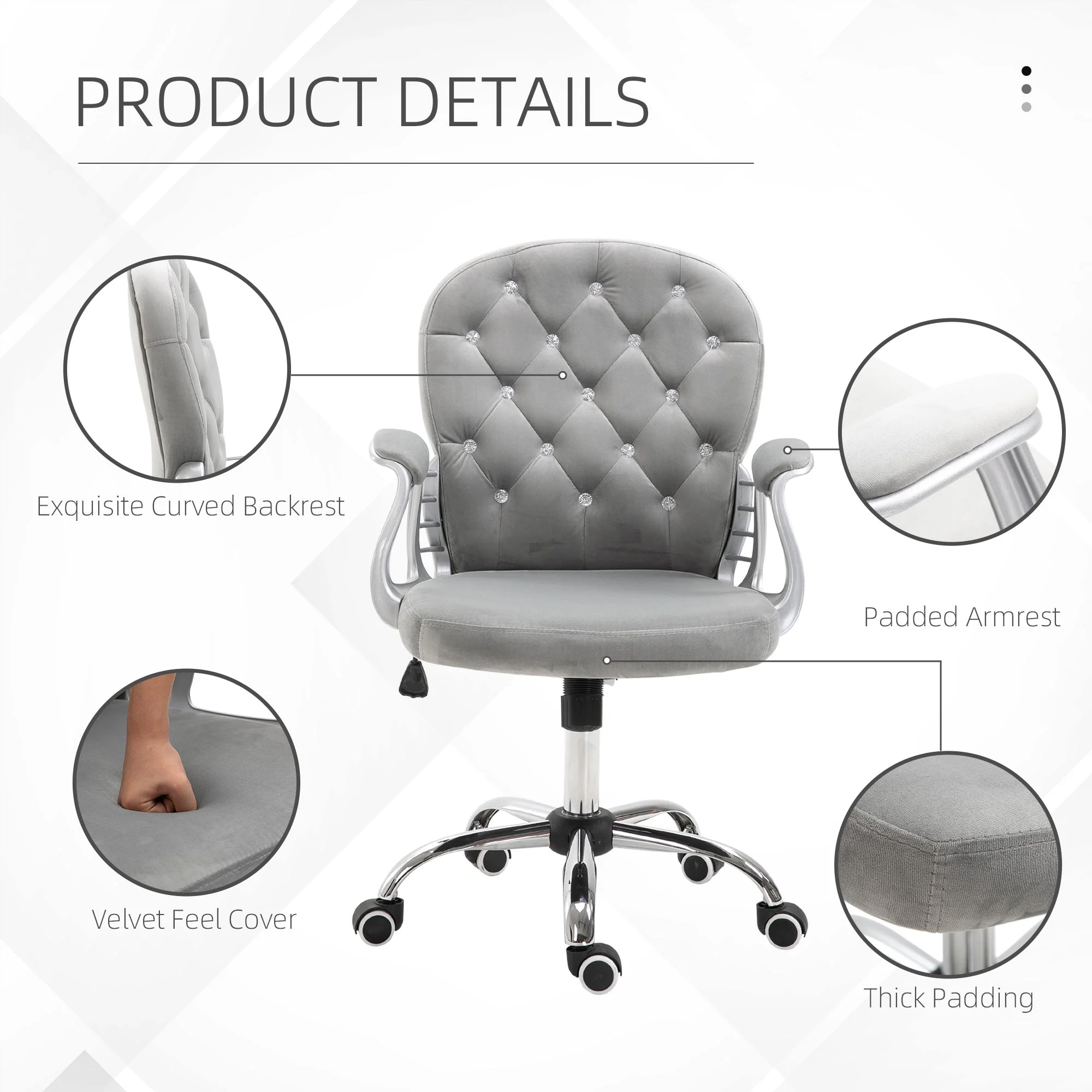 Vinsetto Office Chair with Diamond Tufted Velour - Image 6