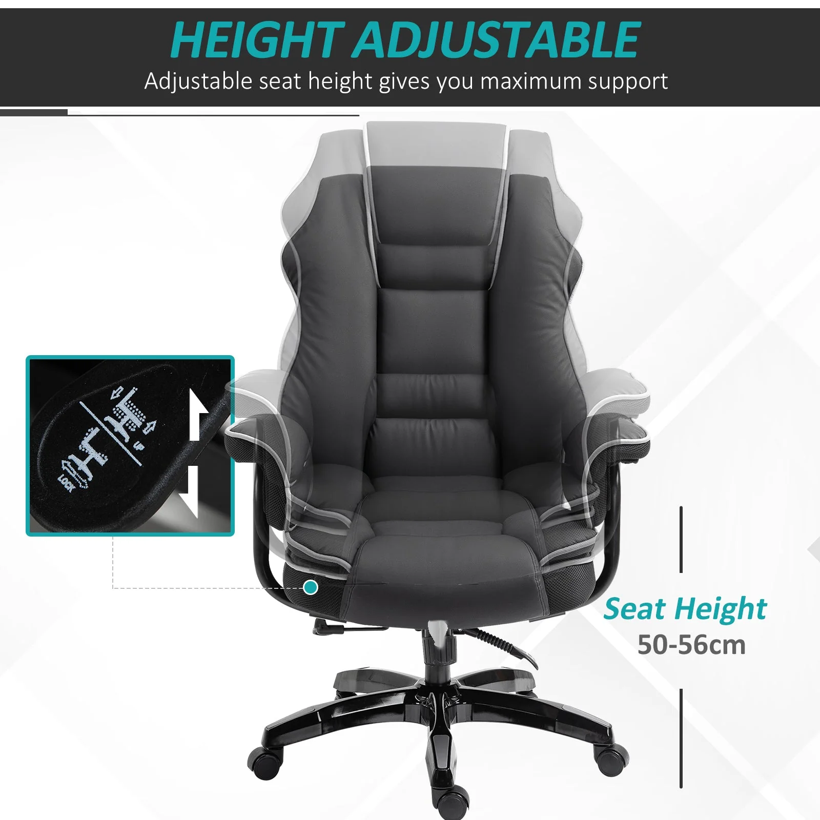 Vinsetto PU Upholstered Recliner Office Chair Black - Image 4