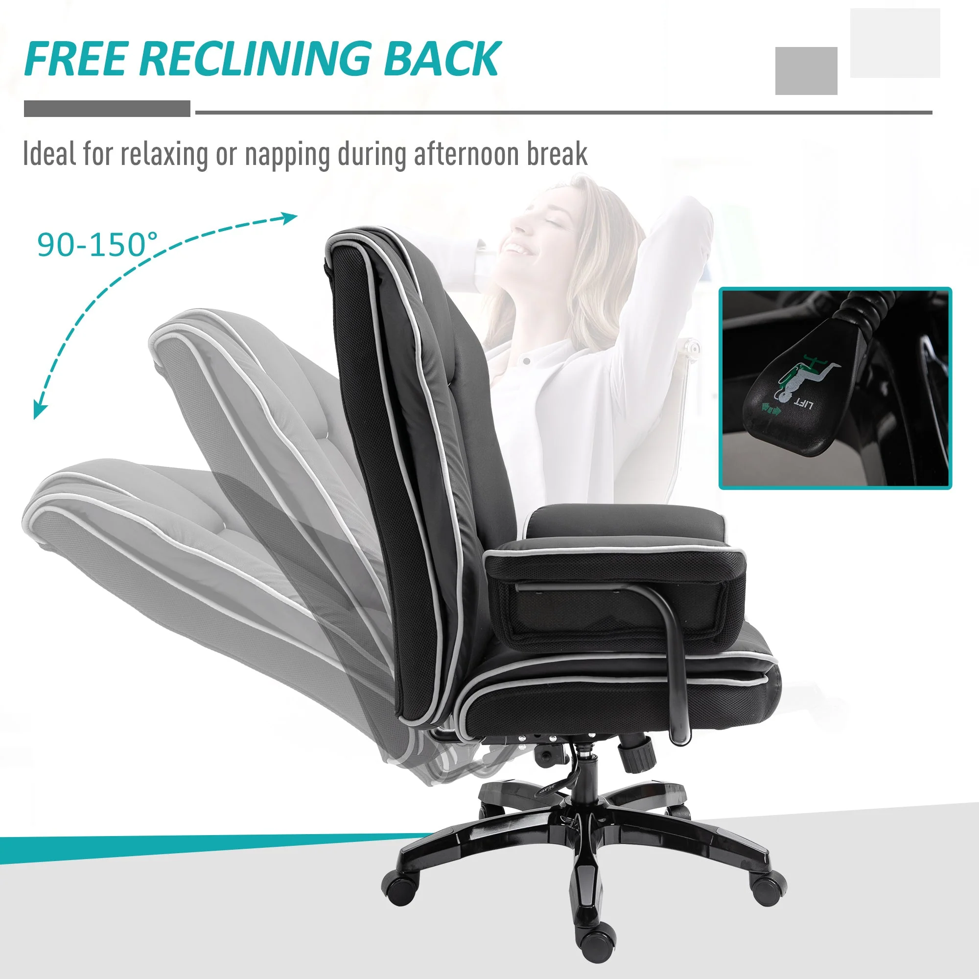 Vinsetto PU Upholstered Recliner Office Chair Black - Image 5