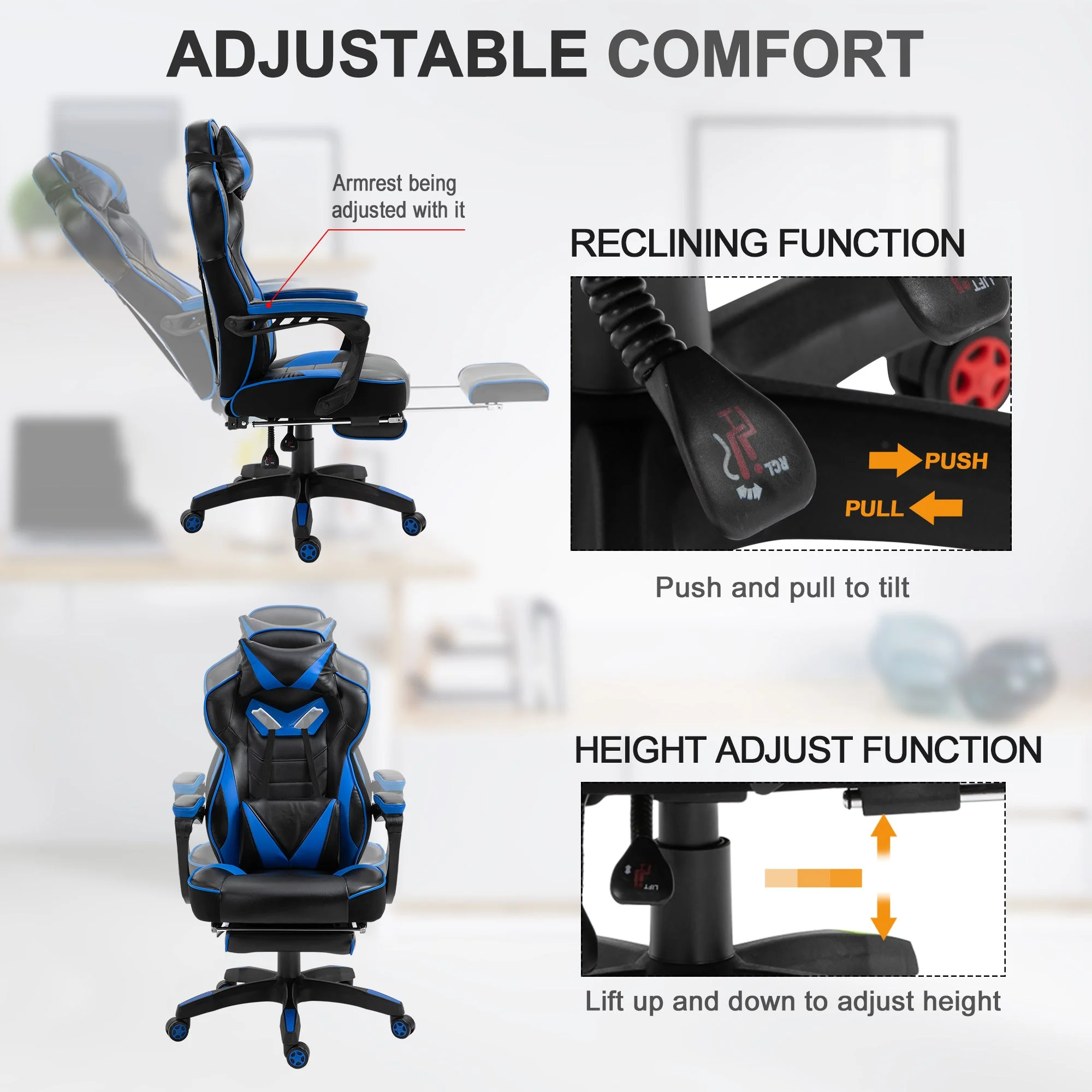 Vinsetto Racing Gaming Chair with Footrest - Image 4