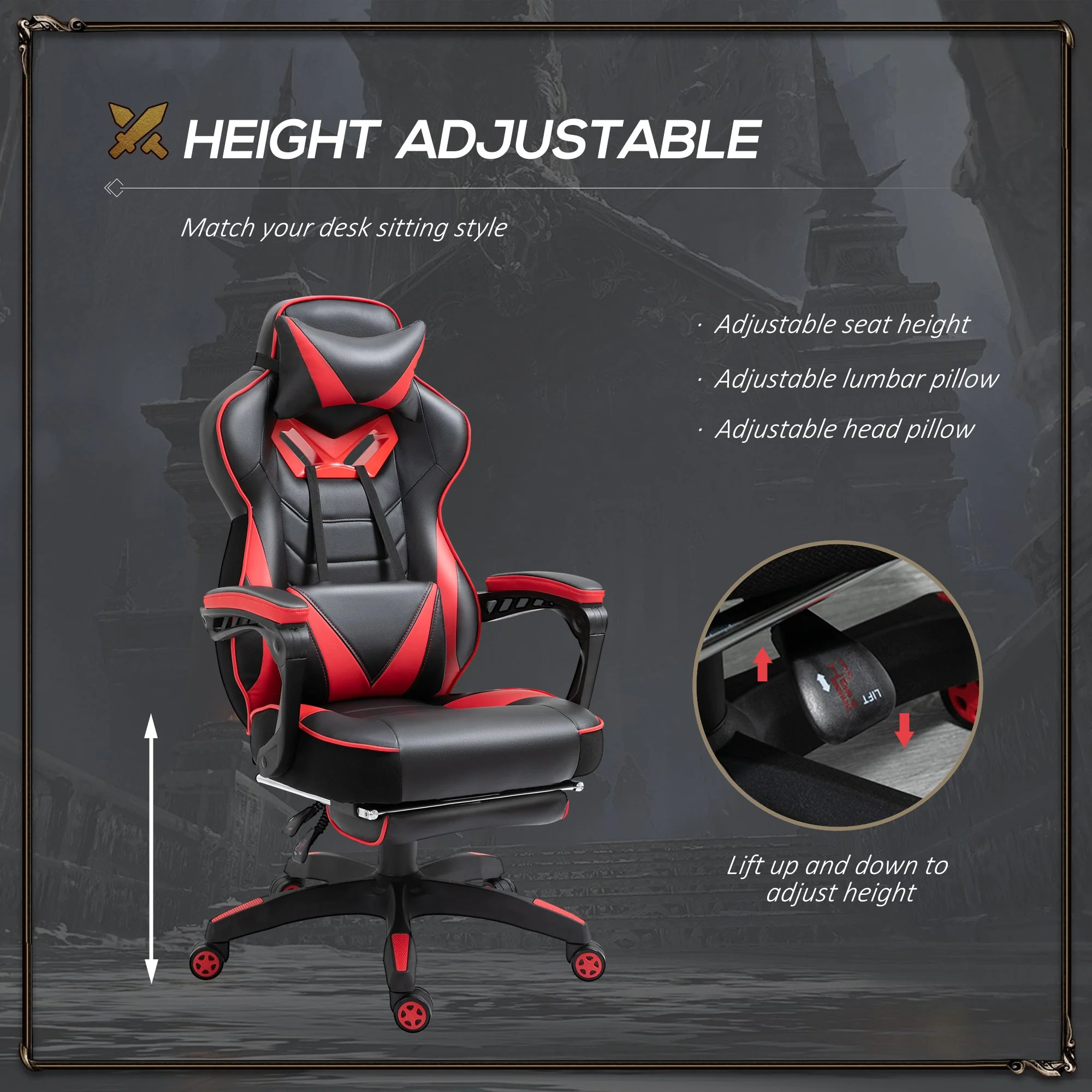 Vinsetto Racing Gaming Chair with Footrest - Image 4