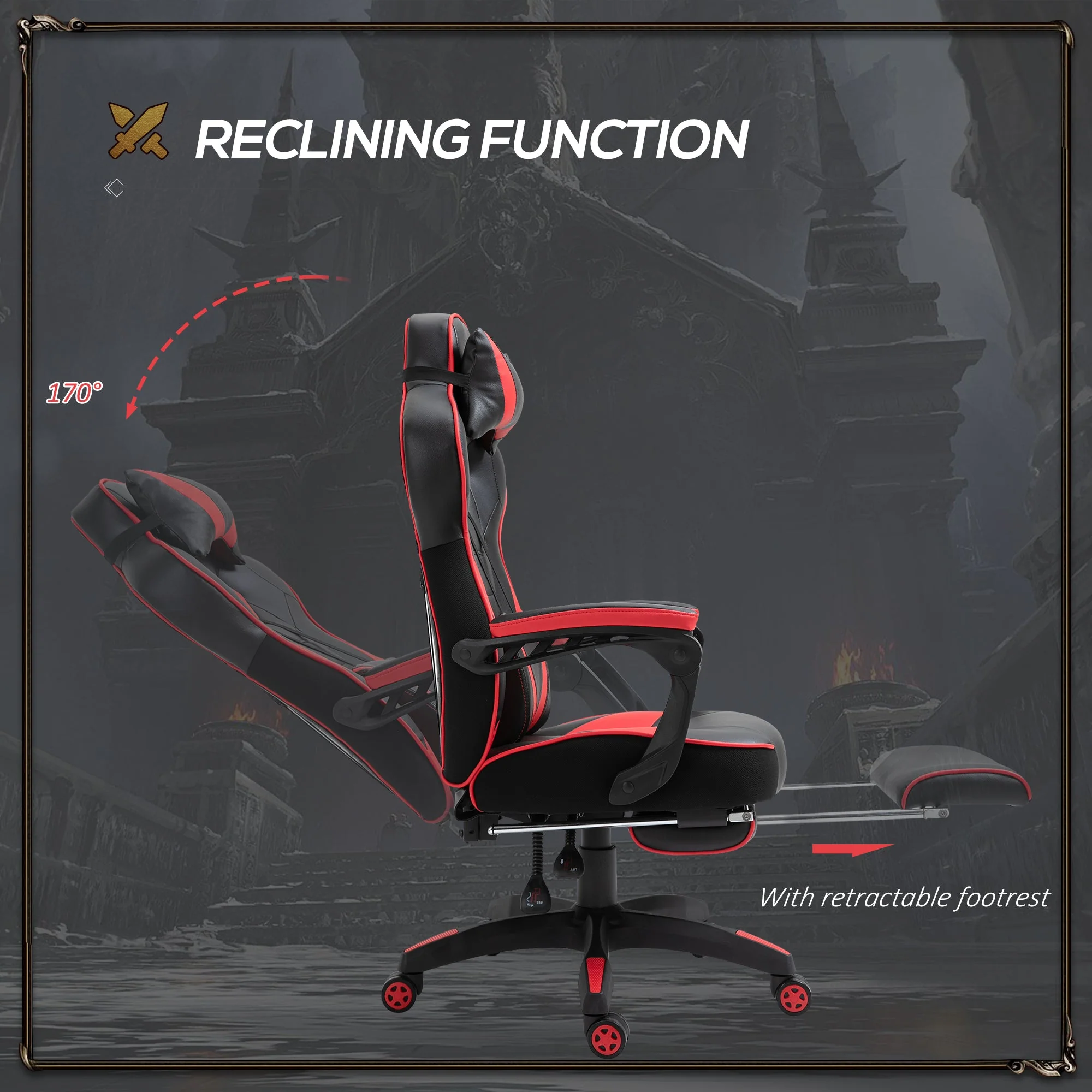Vinsetto Racing Gaming Chair with Footrest - Image 5