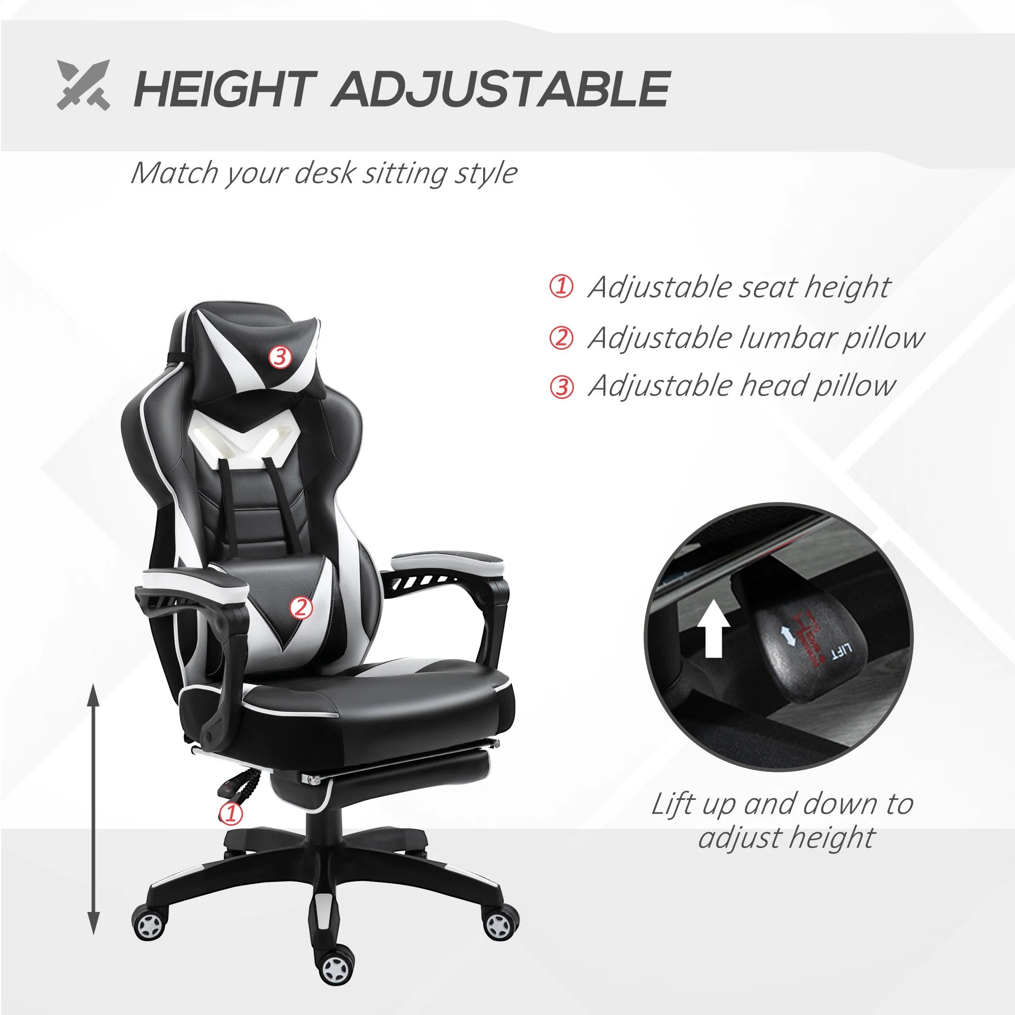 Vinsetto Racing Gaming Chair with Footrest - Image 4