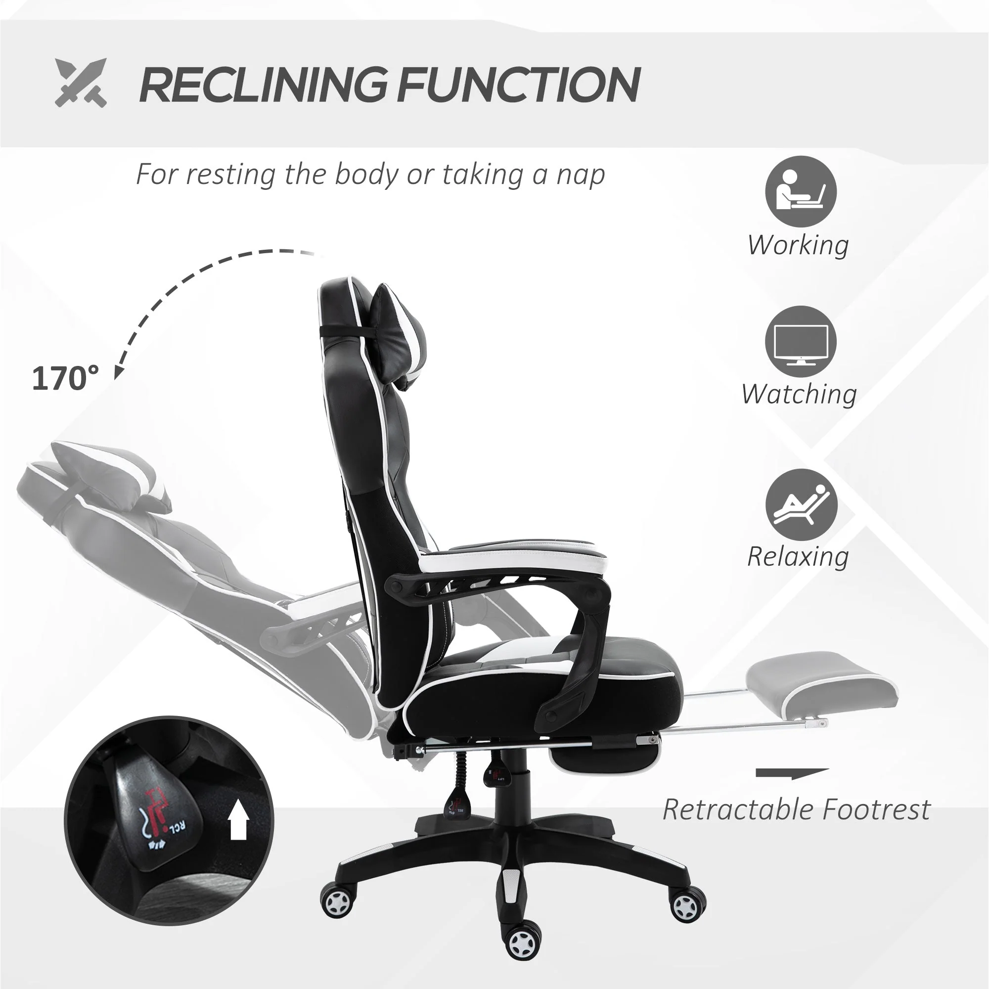 Vinsetto Racing Gaming Chair with Footrest - Image 5