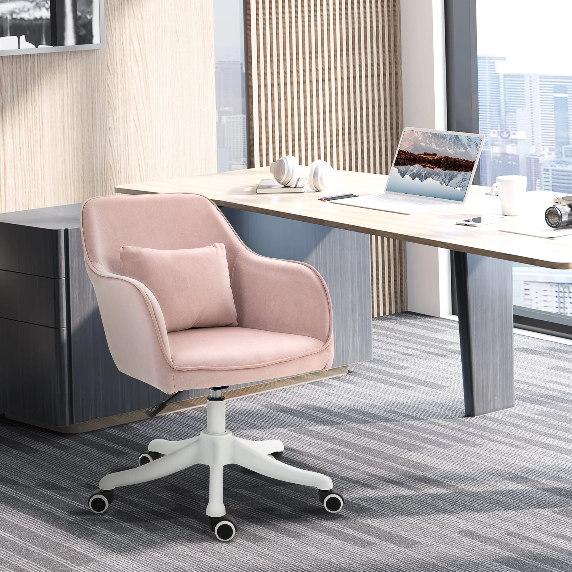 Vinsetto Velvet-Feel Office Chair with Rechargeable Electric Vibration Massage Lumbar Pillow - Image 2