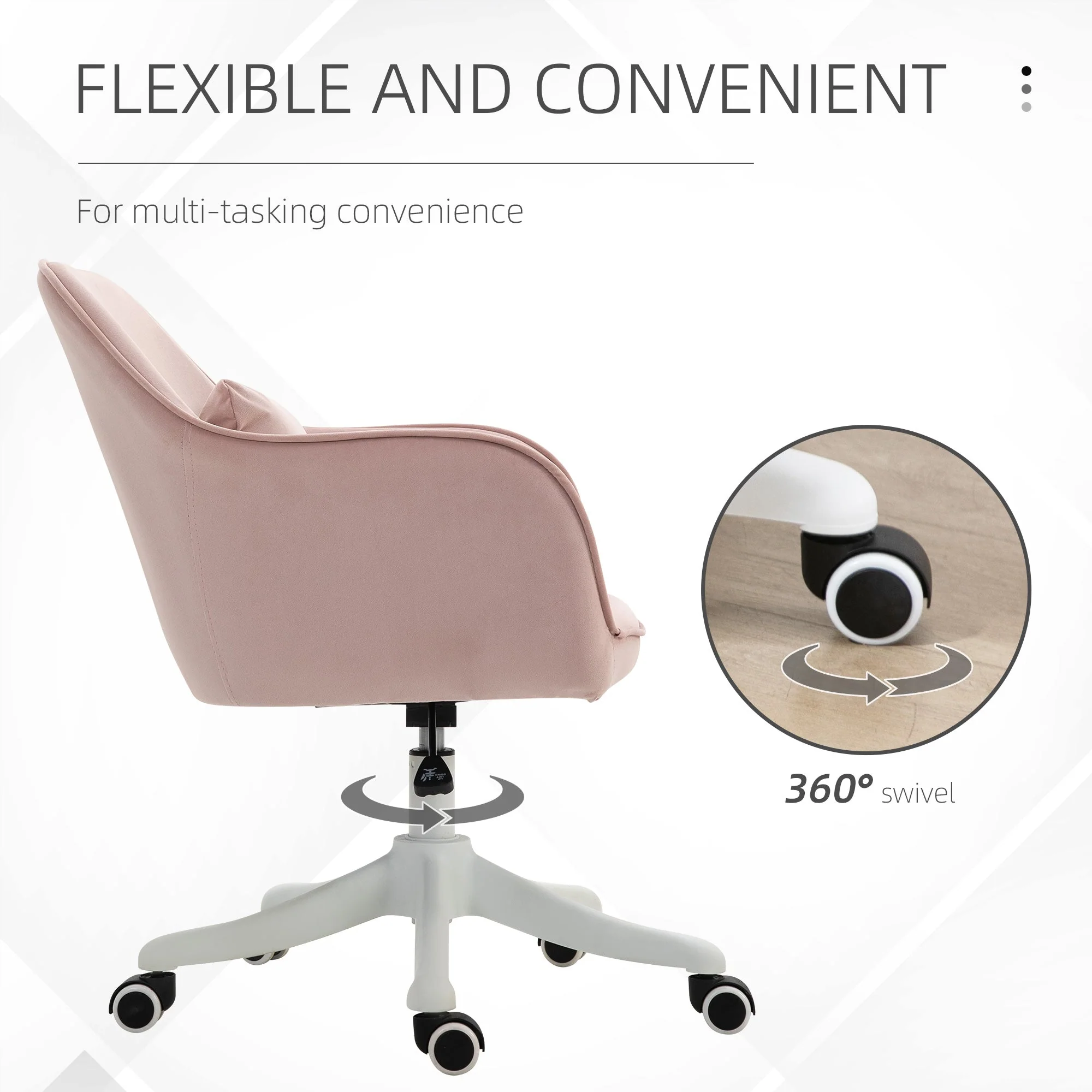Vinsetto Velvet-Feel Office Chair with Rechargeable Electric Vibration Massage Lumbar Pillow - Image 6