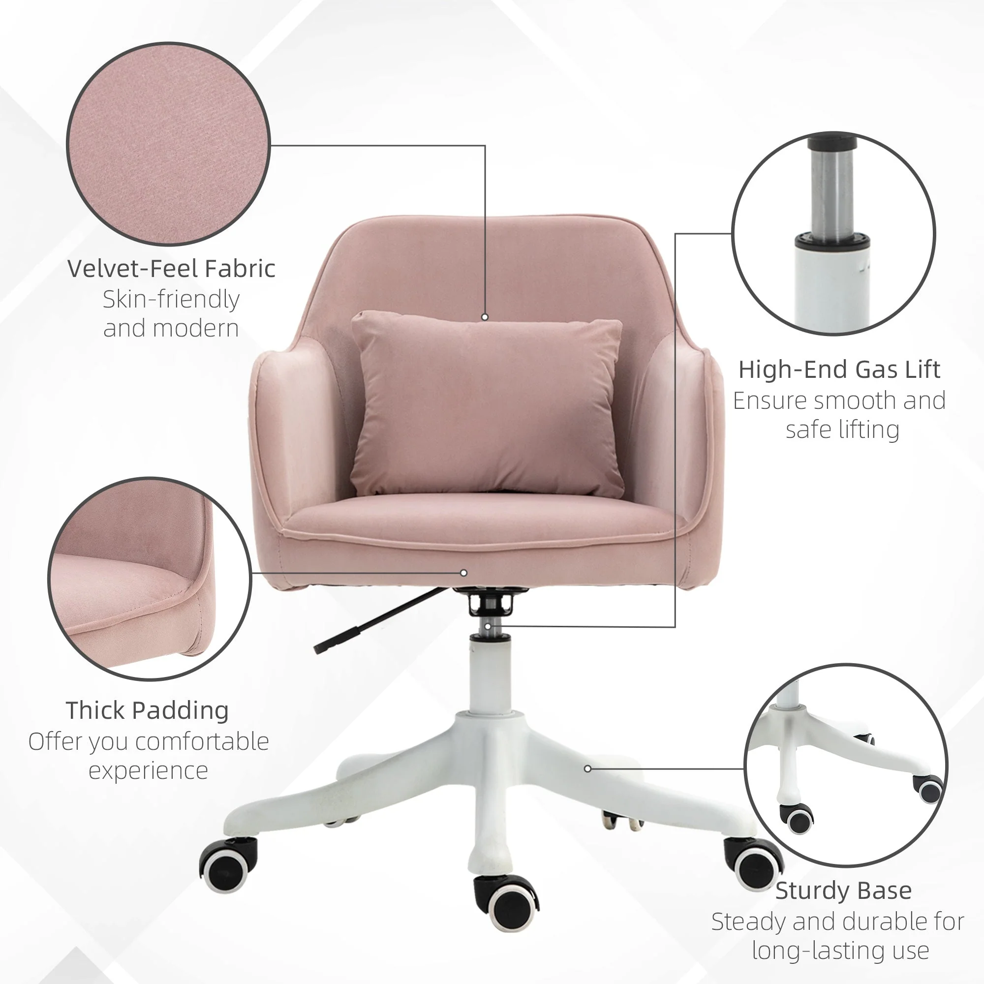 Vinsetto Velvet-Feel Office Chair with Rechargeable Electric Vibration Massage Lumbar Pillow - Image 7