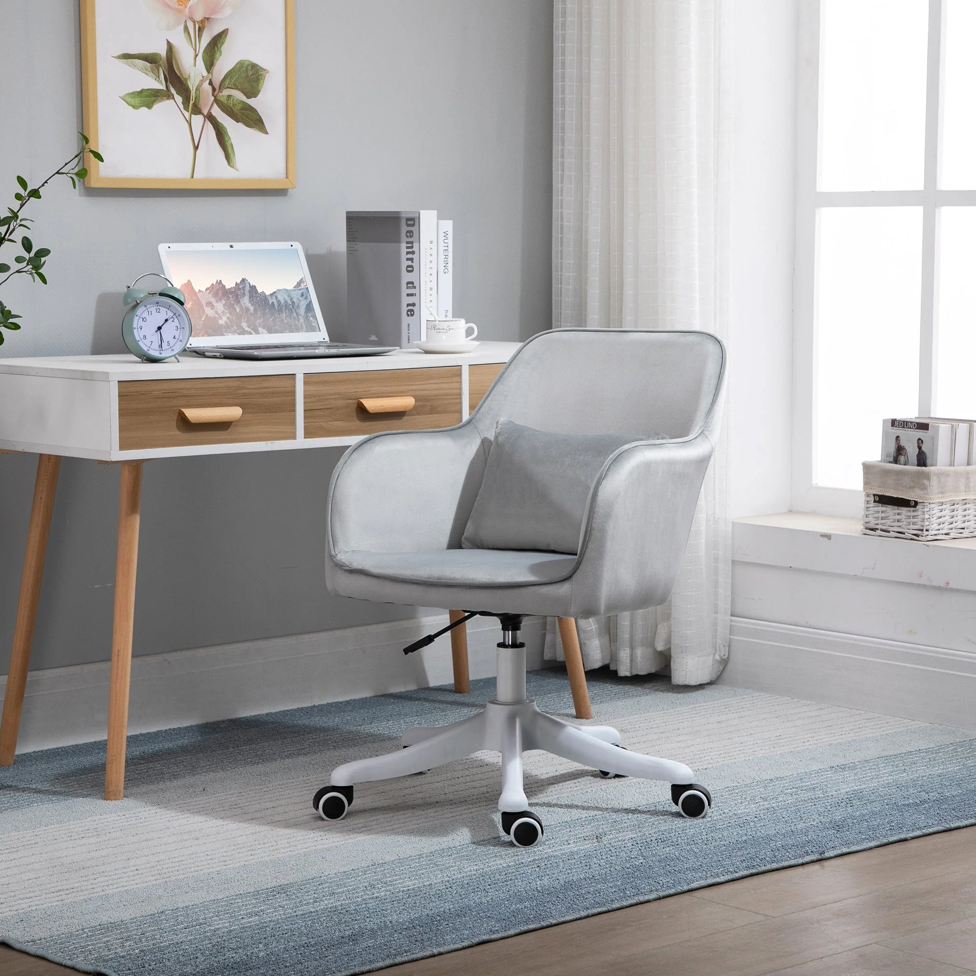 Vinsetto Velvet-Feel Office Chair with Rechargeable Electric Vibration Massage Lumbar Pillow - Image 2