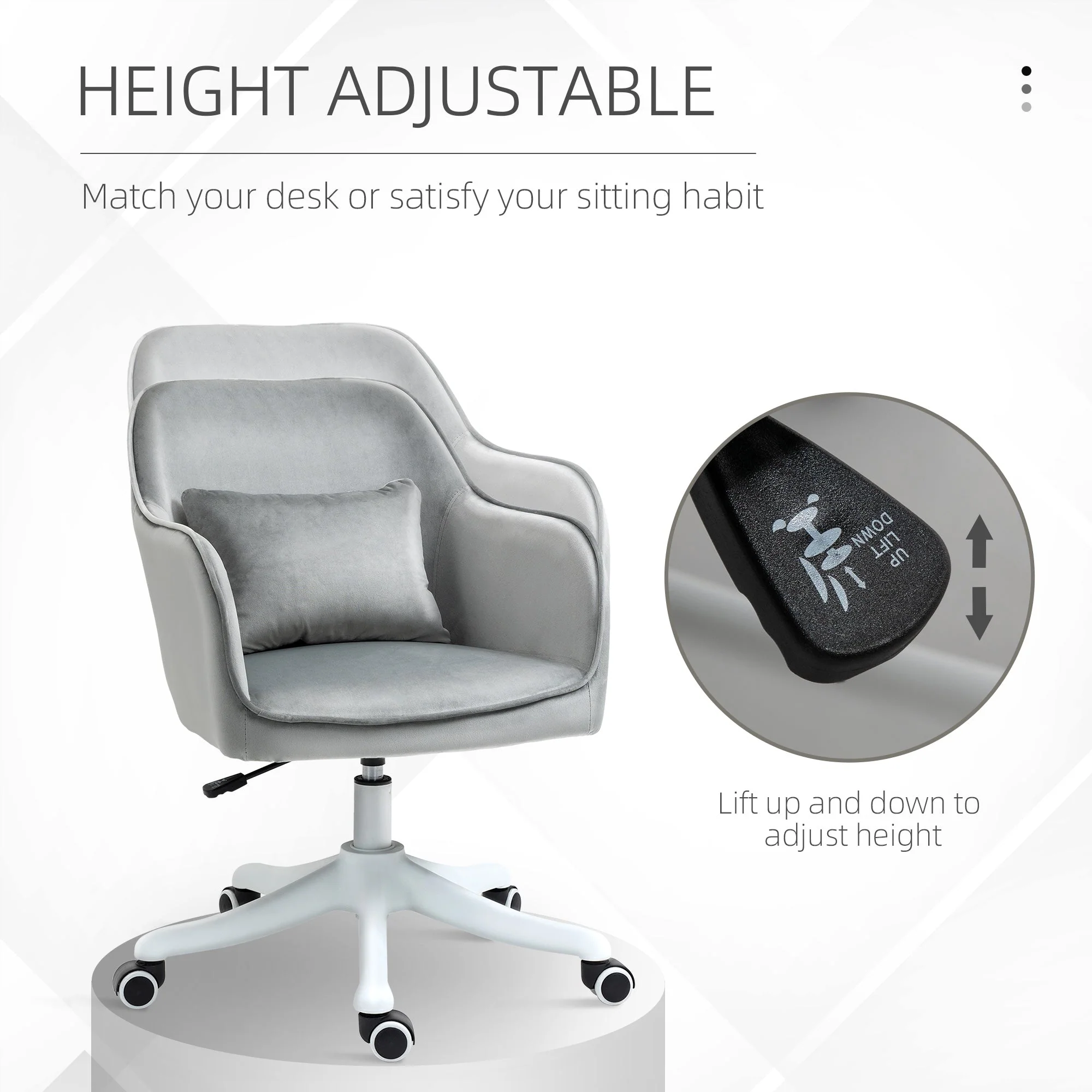 Vinsetto Velvet-Feel Office Chair with Rechargeable Electric Vibration Massage Lumbar Pillow - Image 4