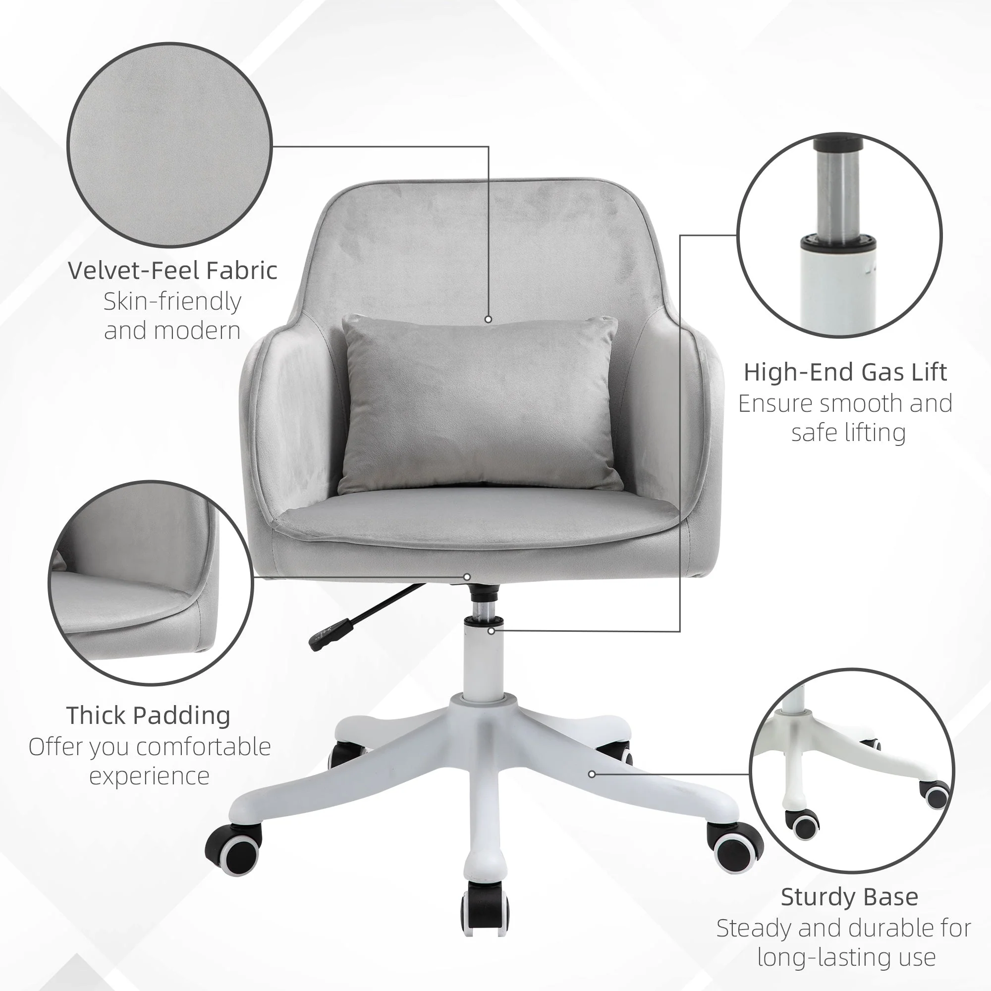 Vinsetto Velvet-Feel Office Chair with Rechargeable Electric Vibration Massage Lumbar Pillow - Image 6