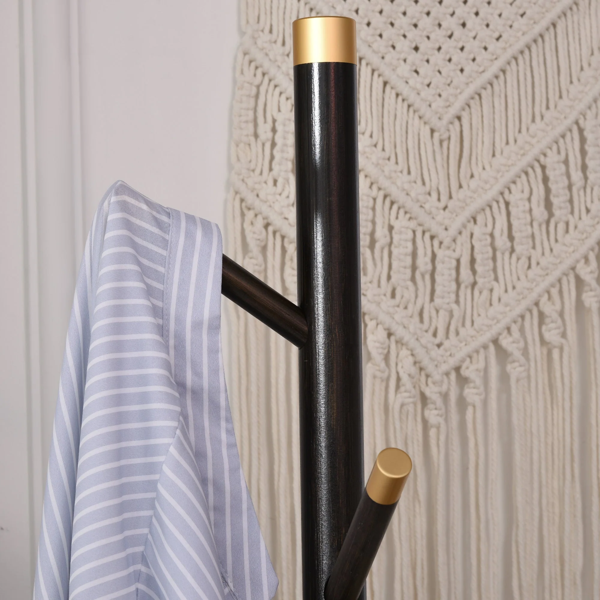 Vintage Coat Rack Stand Freestanding Hall Tree With 6 Hooks Bamboo Frame For Entryway Hallway Bedroom Walnut - Image 9