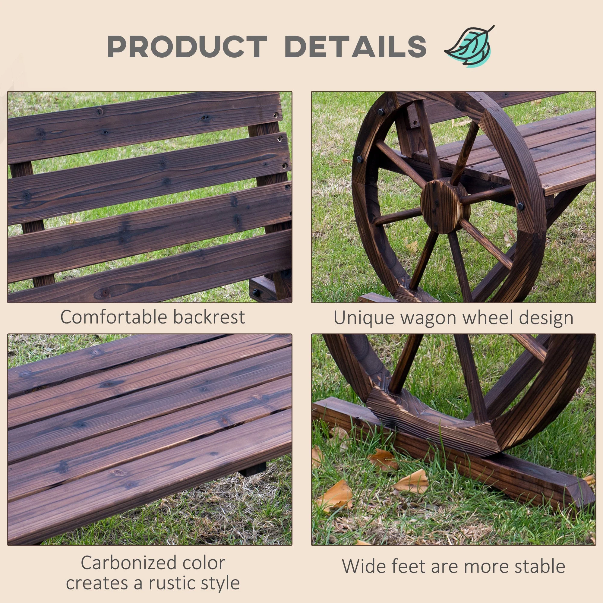 Wagon Wheel Chair Bench Armrest Rustic Loveseat Wood Outdoor Garden - Image 5