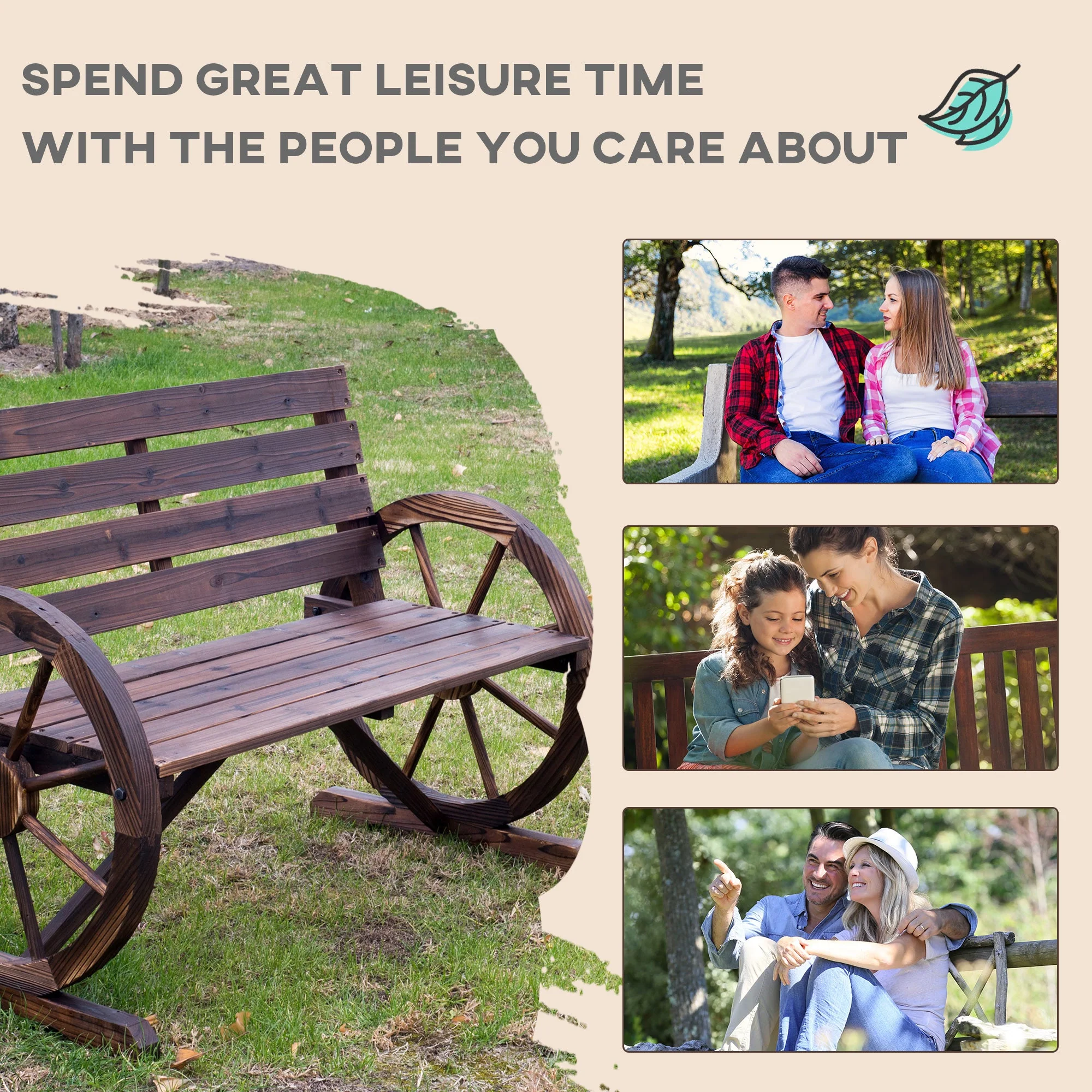Wagon Wheel Chair Bench Armrest Rustic Loveseat Wood Outdoor Garden - Image 7