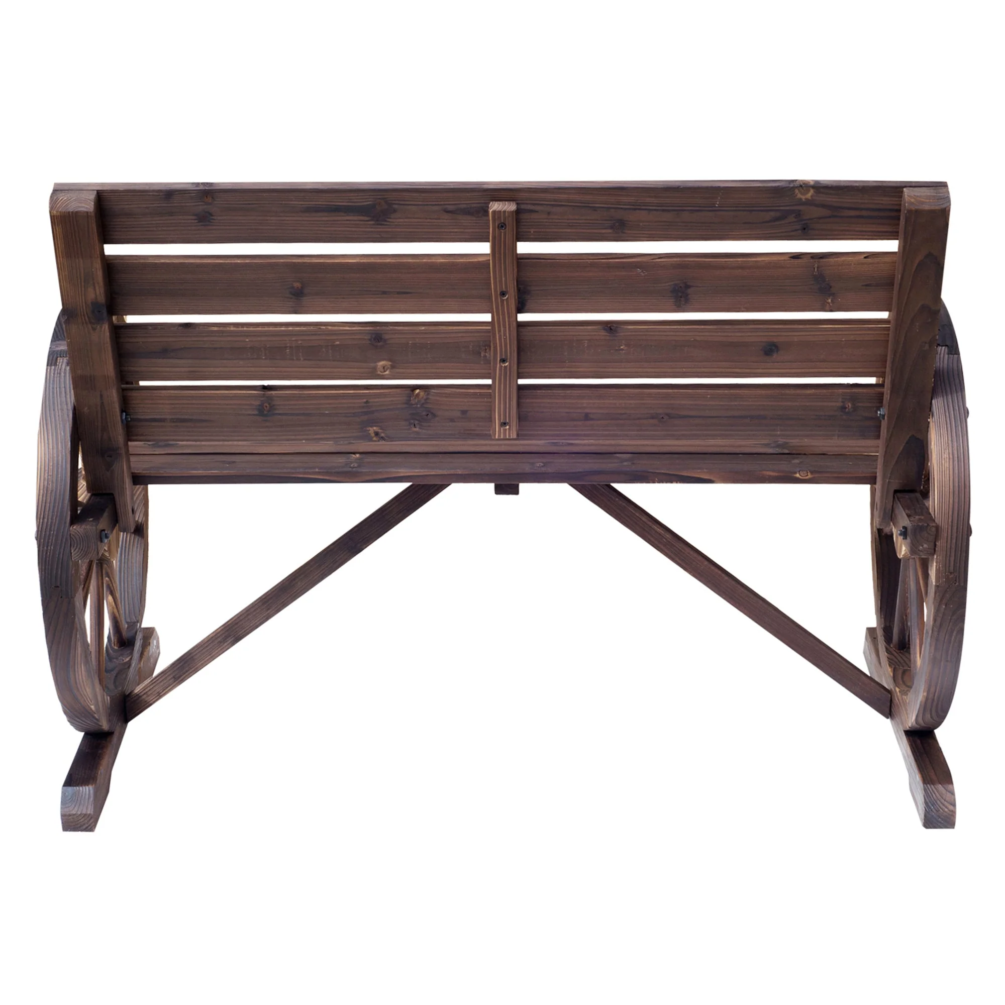 Wagon Wheel Chair Bench Armrest Rustic Loveseat Wood Outdoor Garden - Image 8