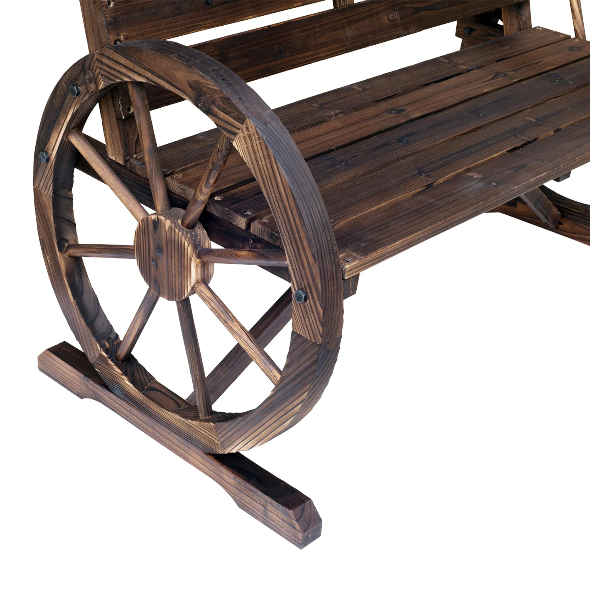 Wagon Wheel Chair Bench Armrest Rustic Loveseat Wood Outdoor Garden - Image 9