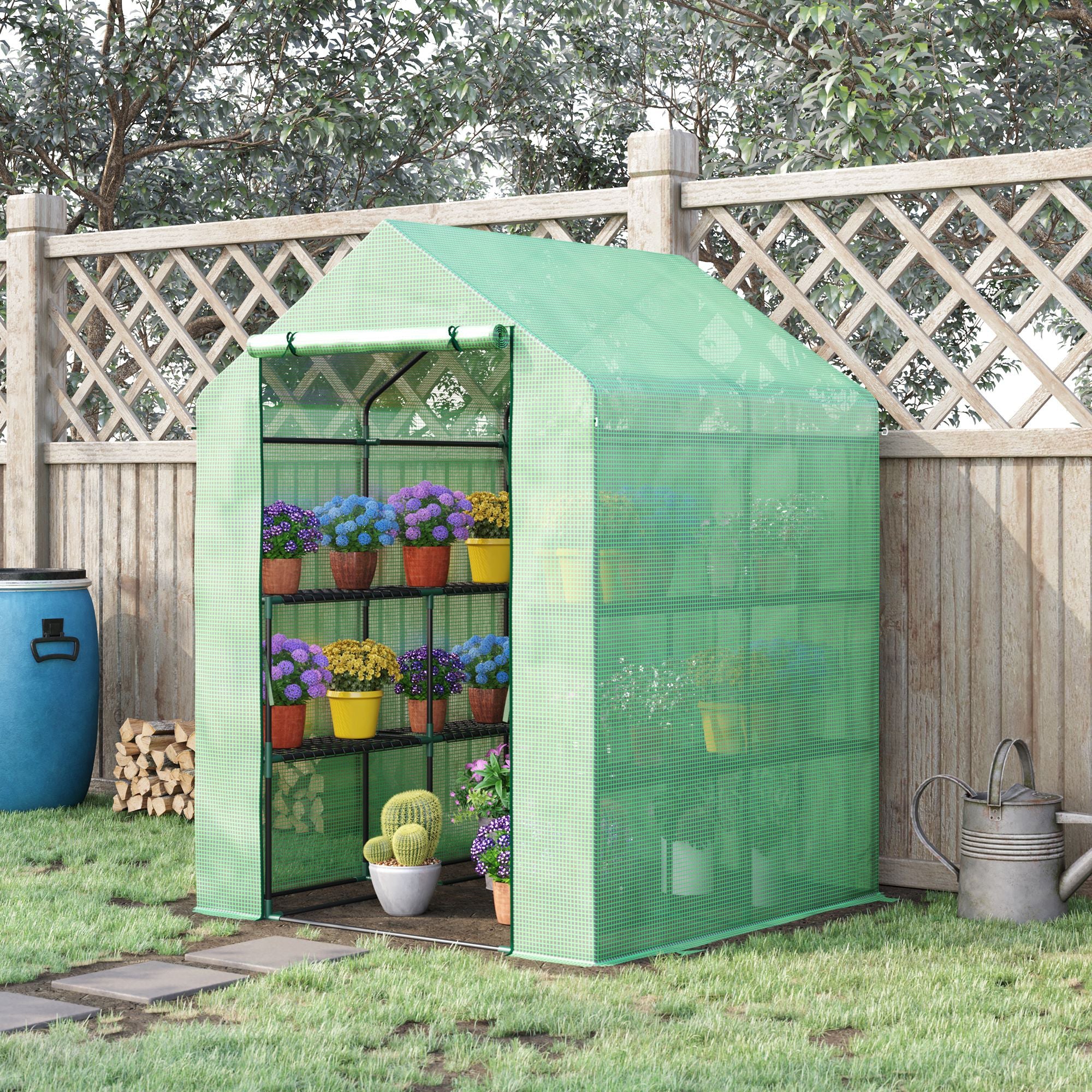 Walk in Garden Greenhouse with Shelves Polytunnel Steeple Green house Grow House Removable Cover 143x138x190cm - Image 2