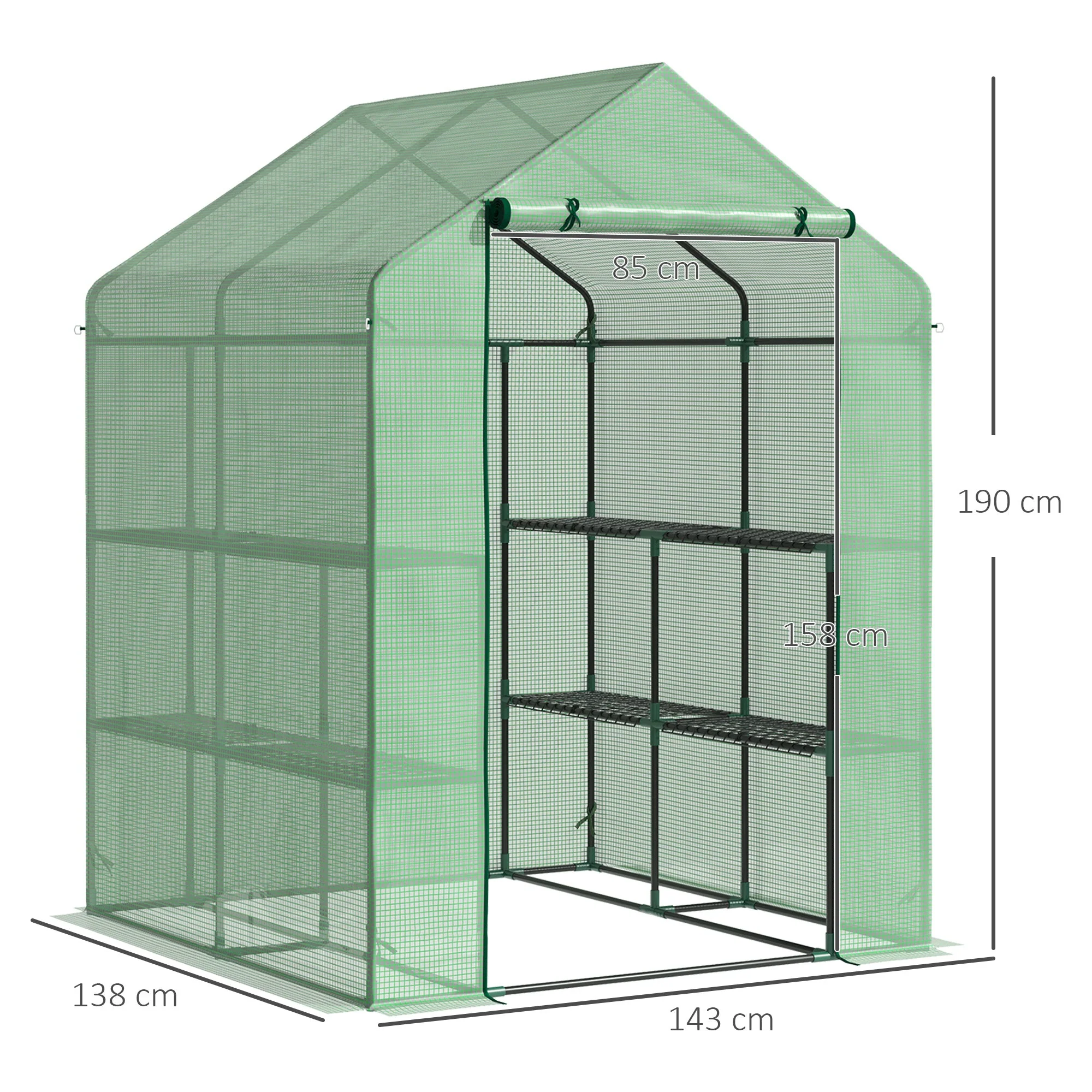 Walk in Garden Greenhouse with Shelves Polytunnel Steeple Green house Grow House Removable Cover 143x138x190cm - Image 3